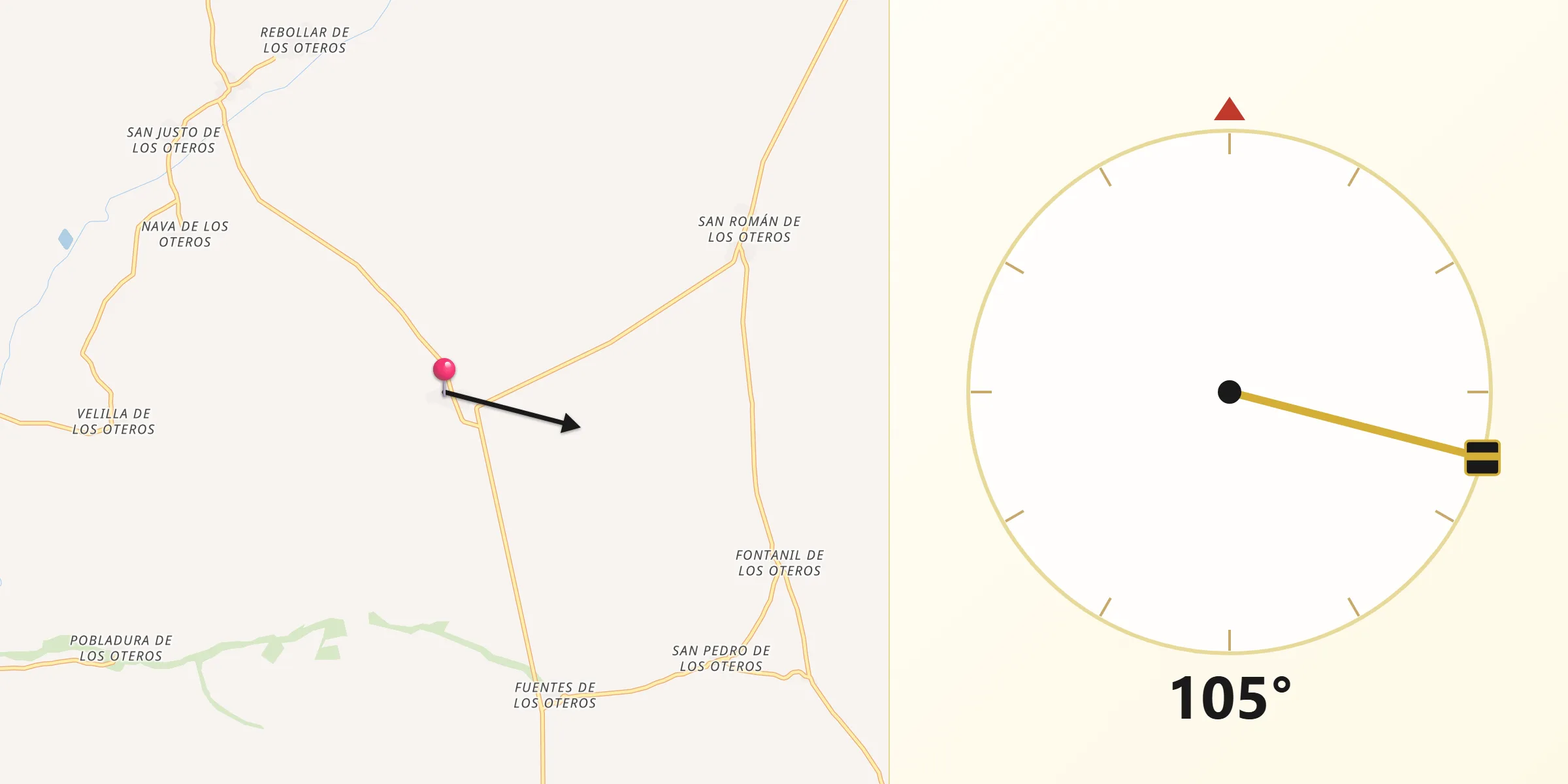 Dirección de la Qibla desde Gusendos de los Oteros