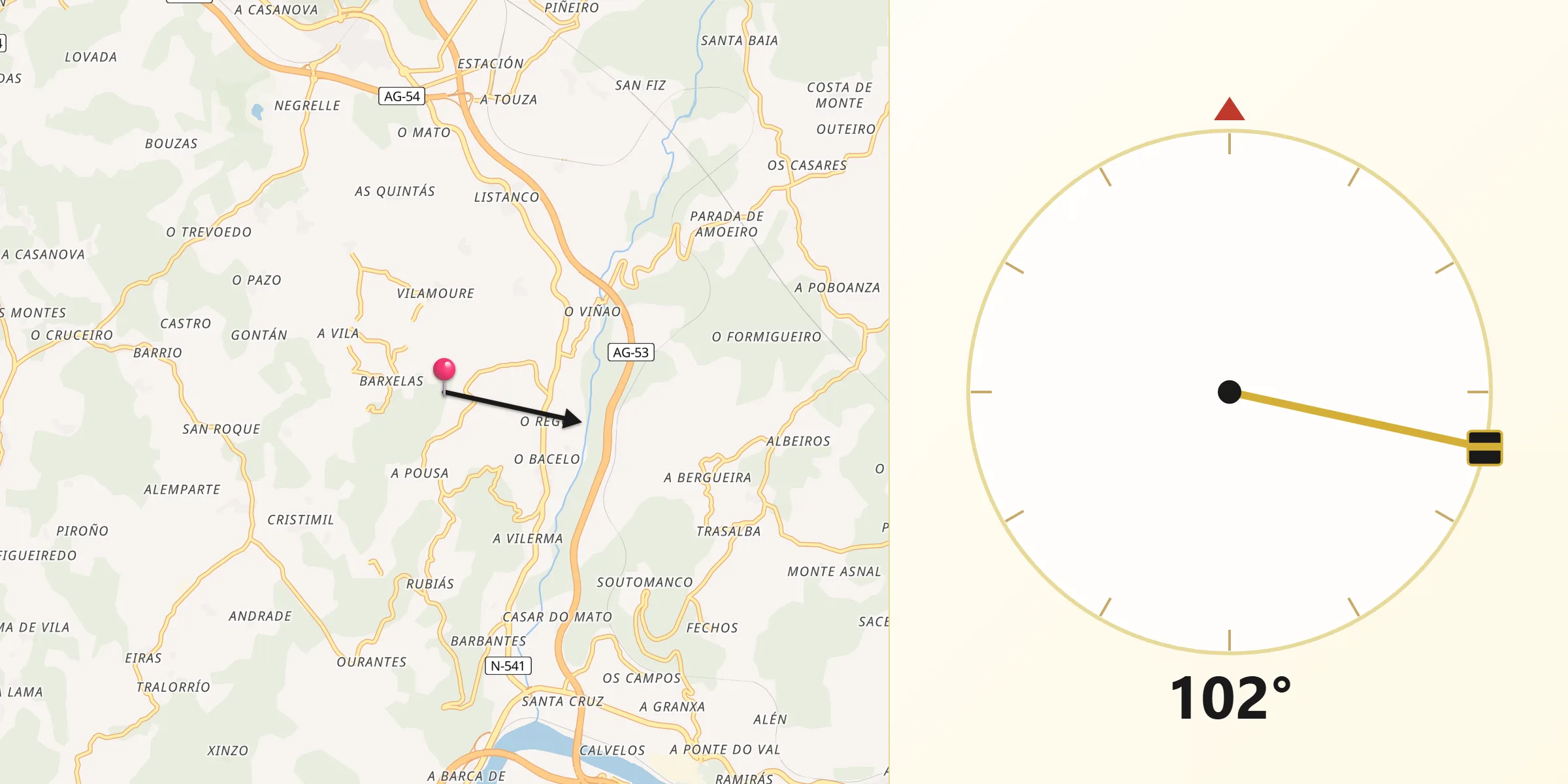 Dirección de la Qibla desde Punxín