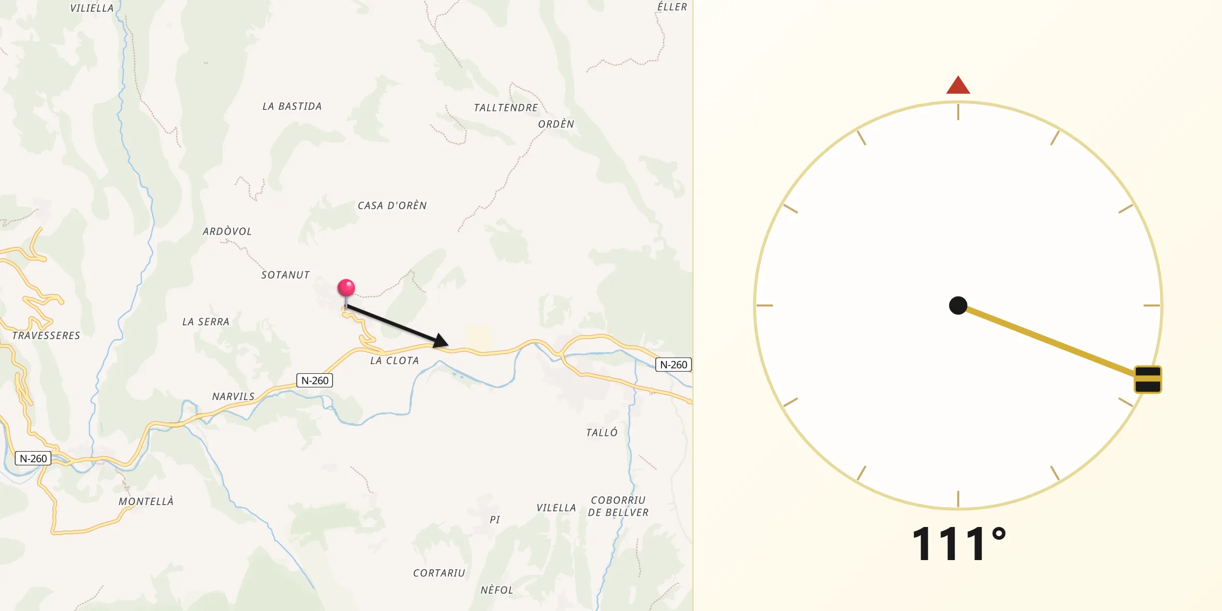Dirección de la Qibla desde Prullans