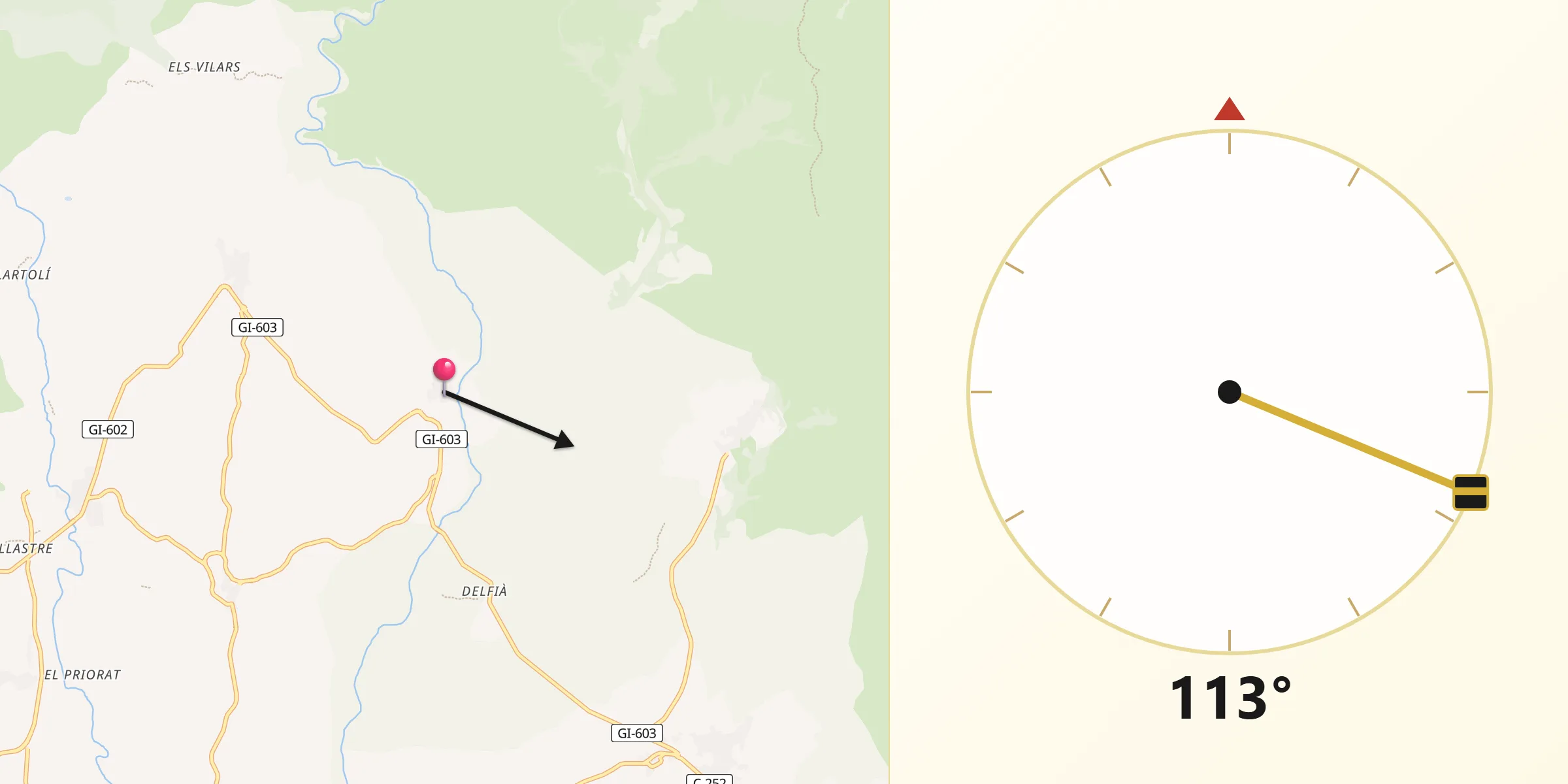 Dirección de la Qibla desde Rabós