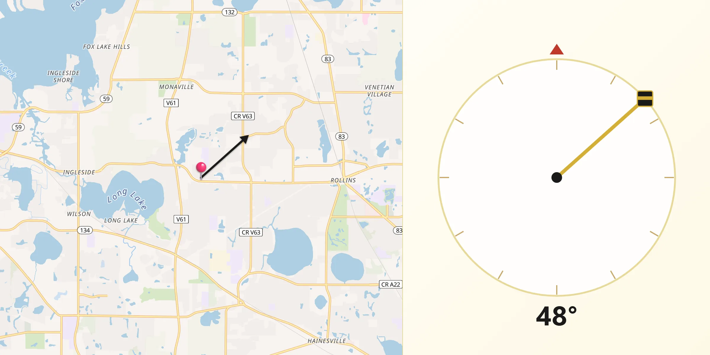 Qibla Direction from Round Lake Heights
