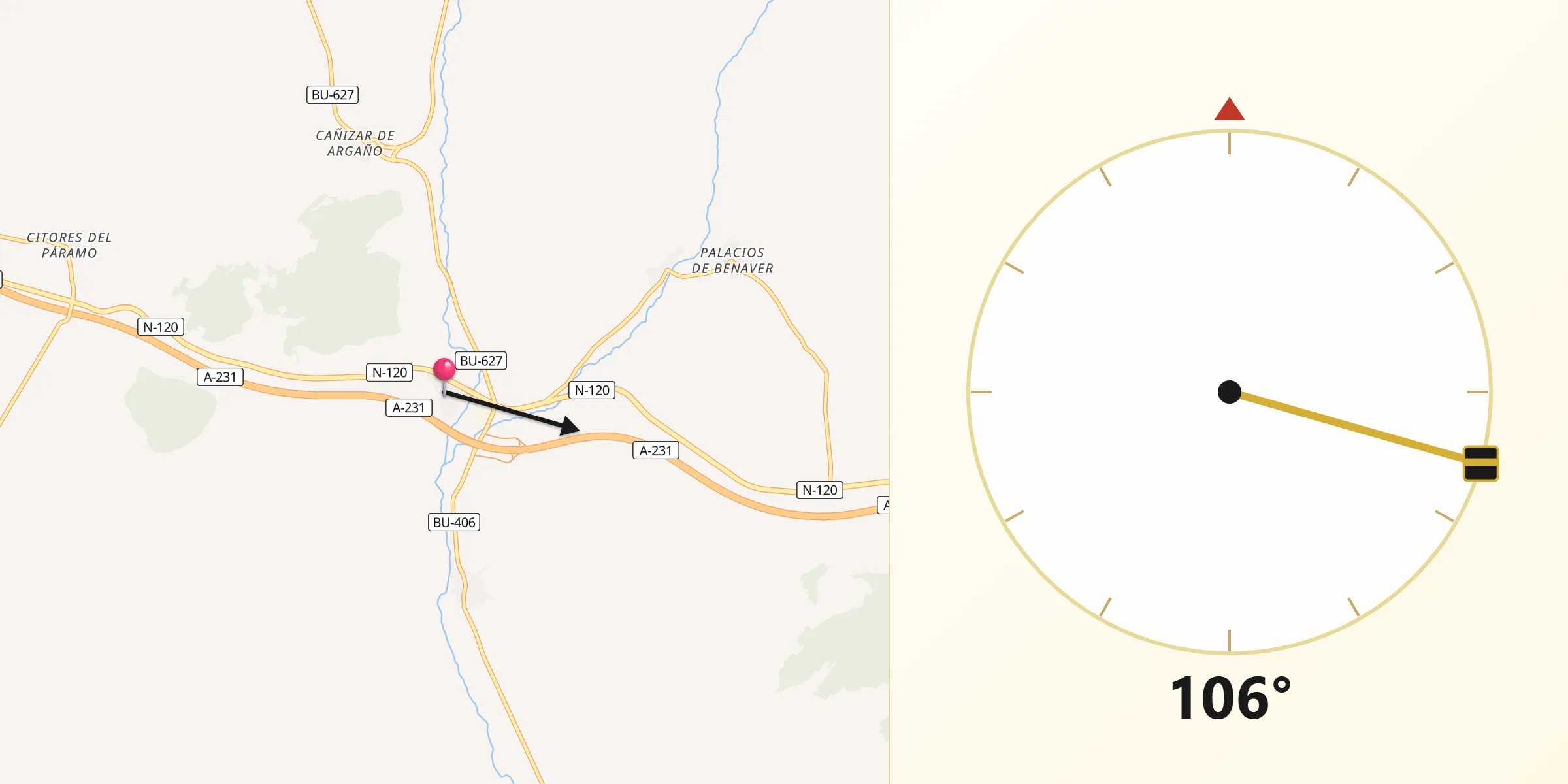 Dirección de la Qibla desde Villanueva de Argaño