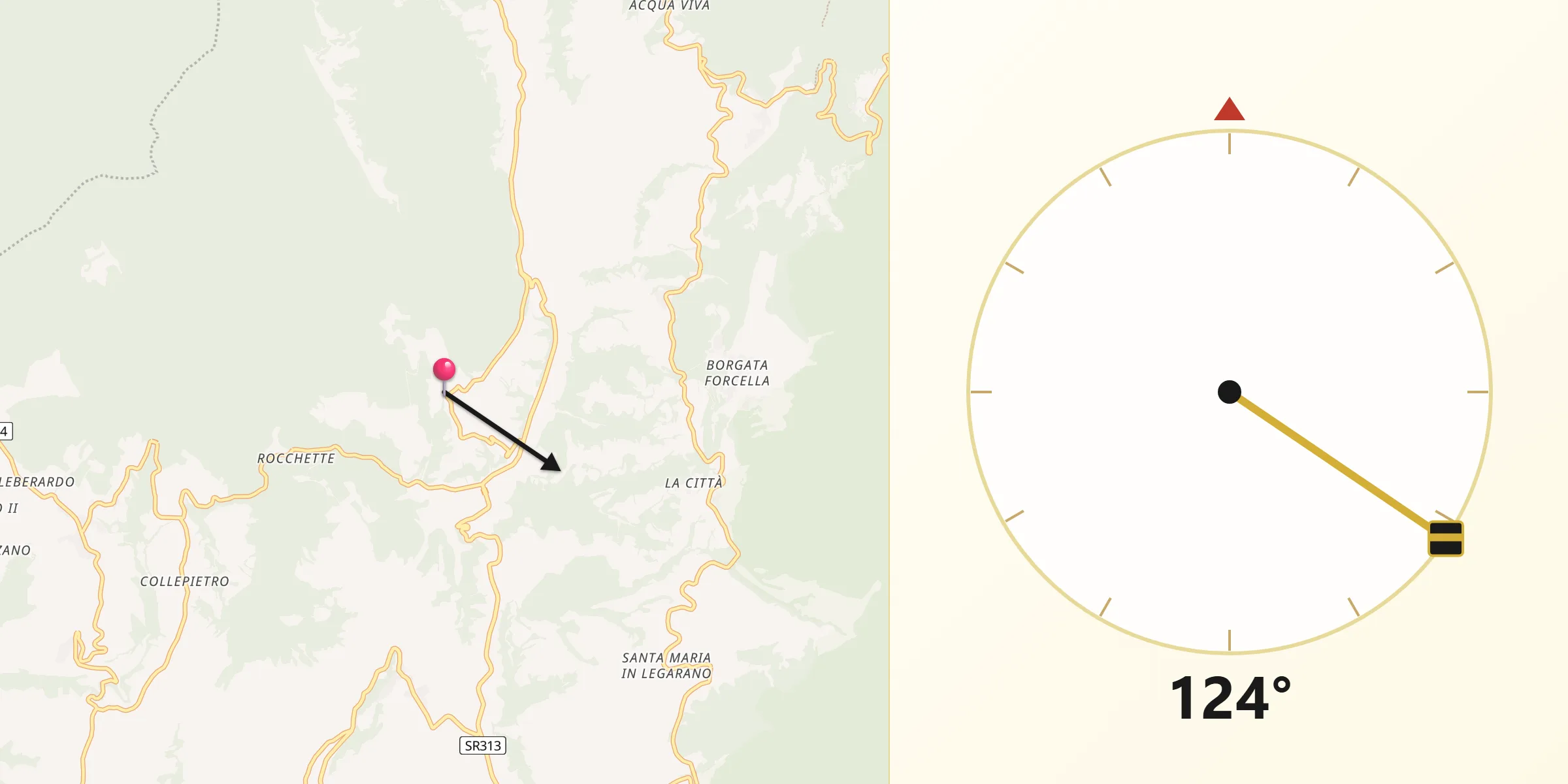 Direzione della Qibla da Vacone