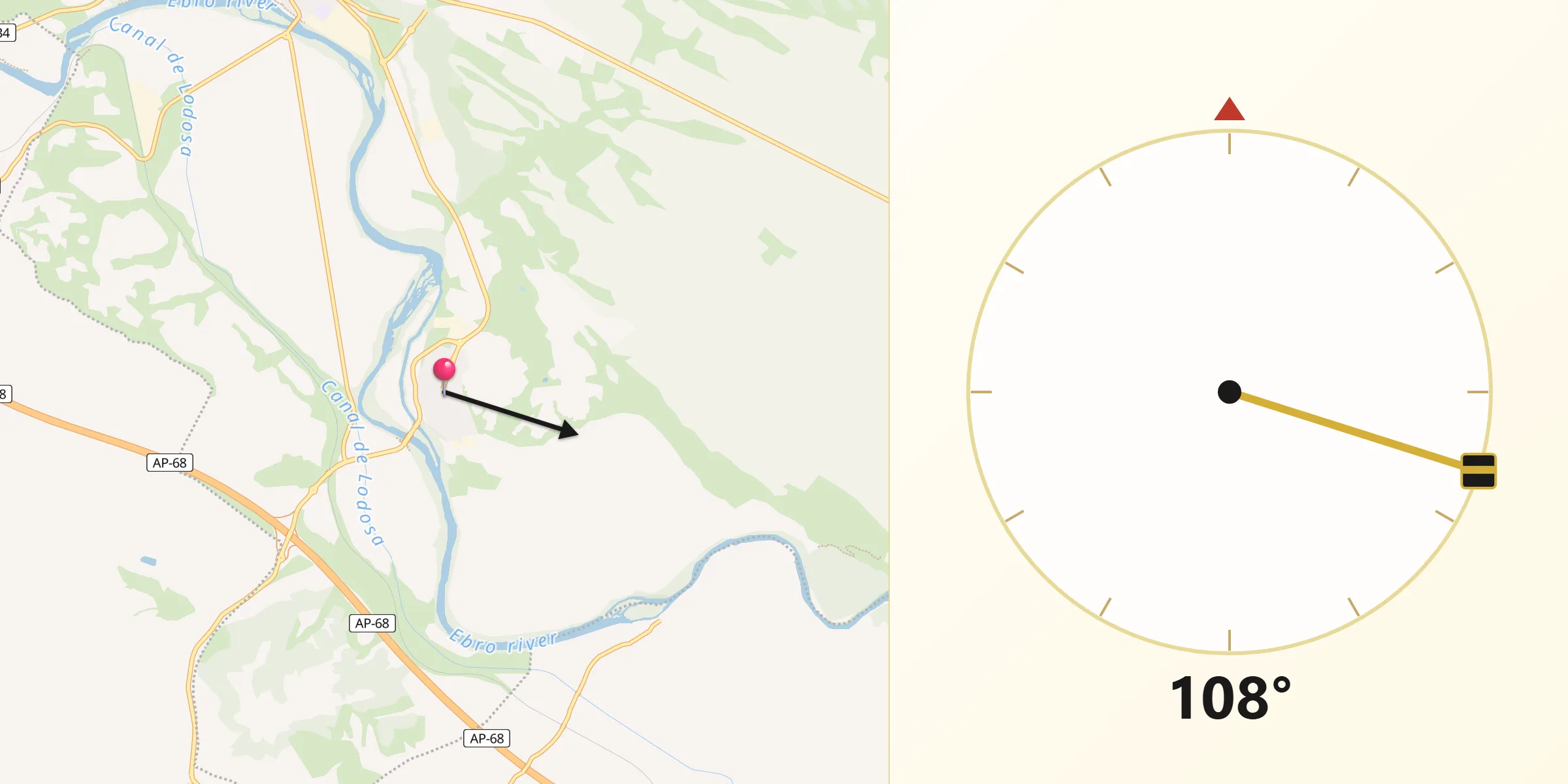 Dirección de la Qibla desde Sartaguda