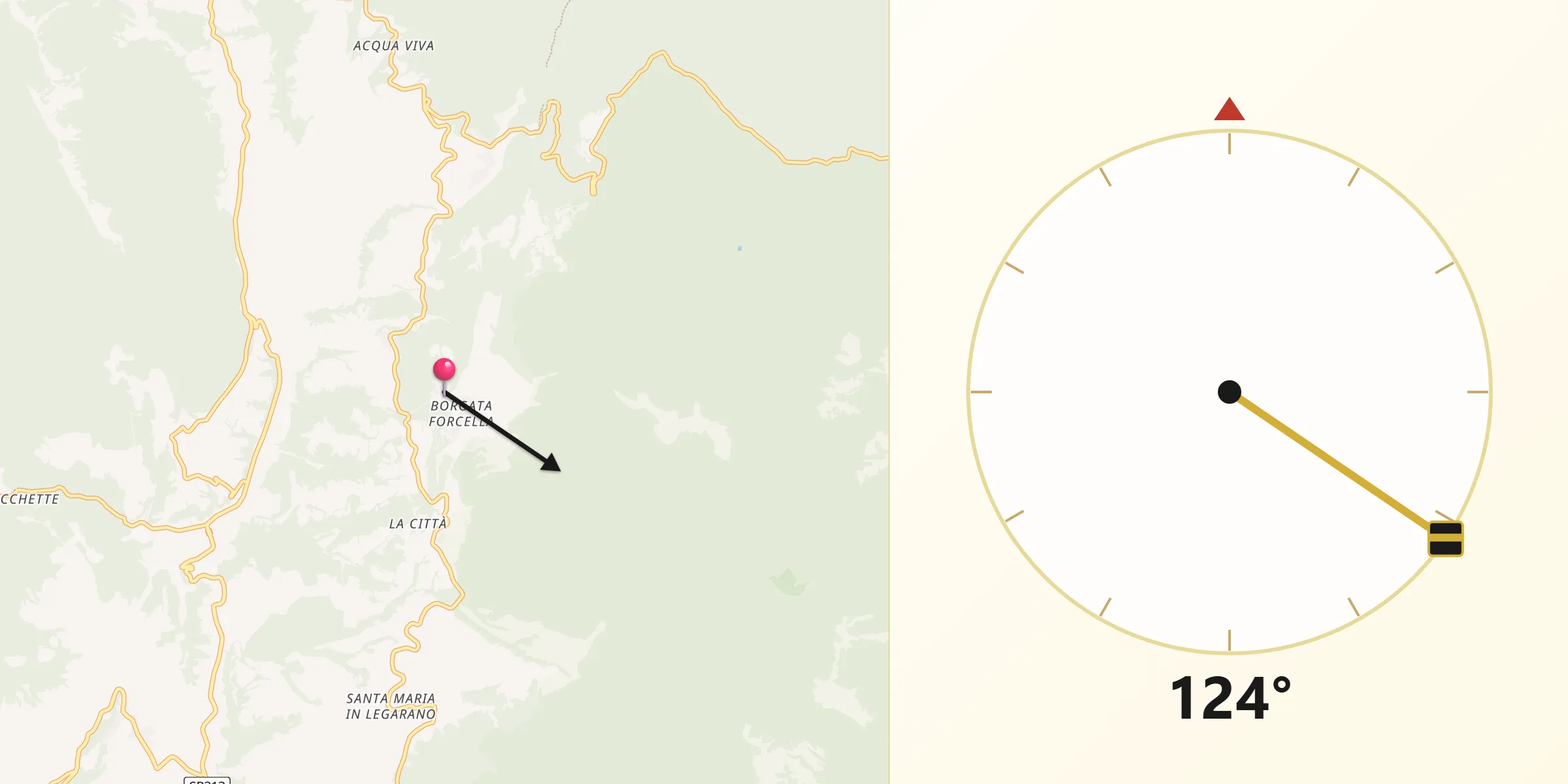 Direzione della Qibla da Montasola