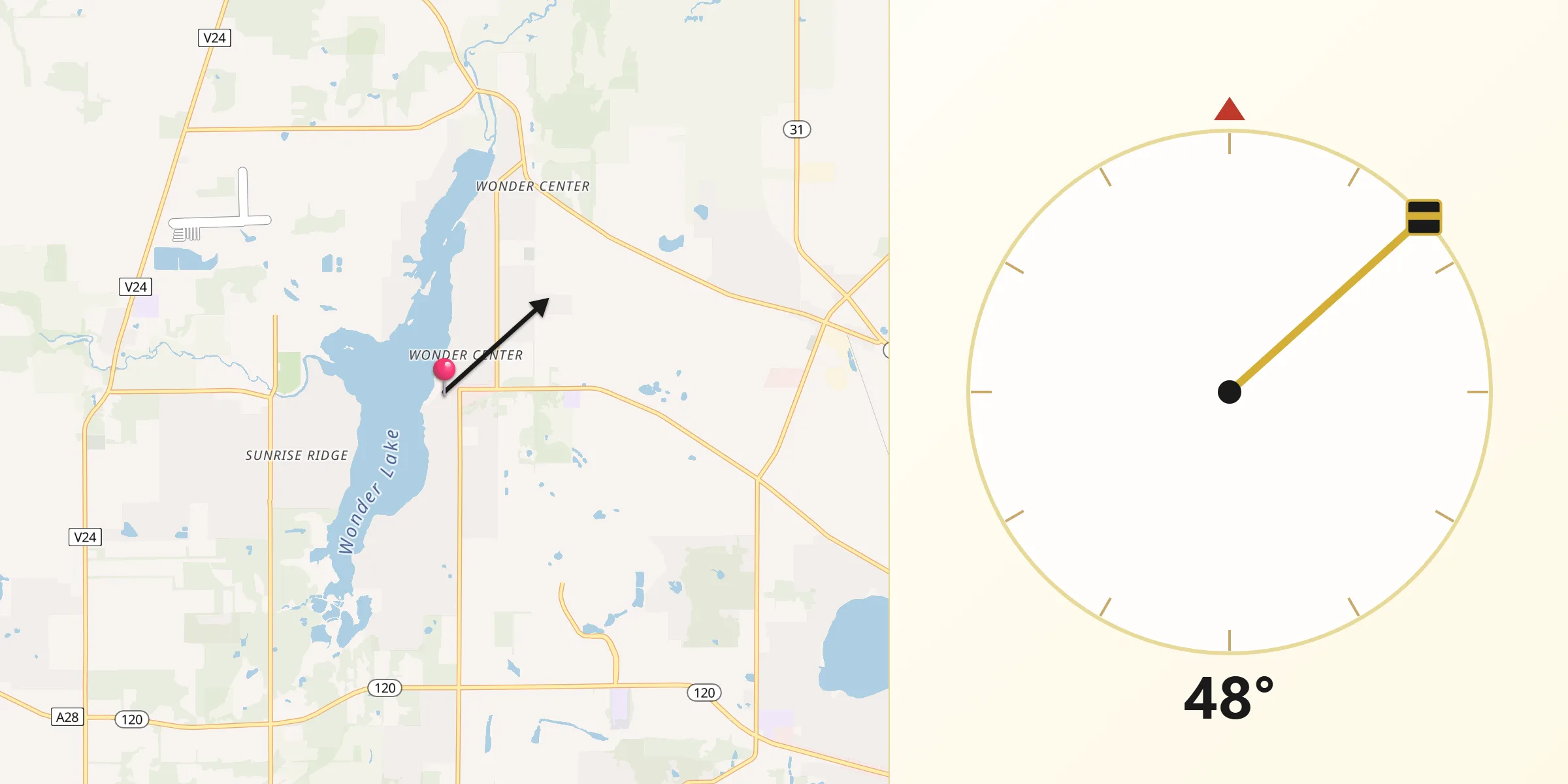 Qibla Direction from Wonder Lake