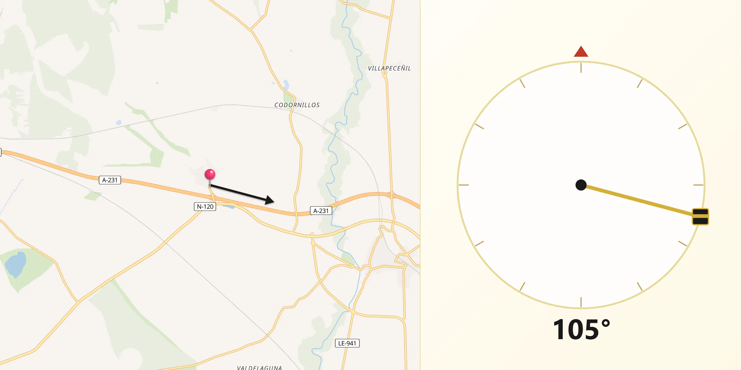 Dirección de la Qibla desde Calzada del Coto