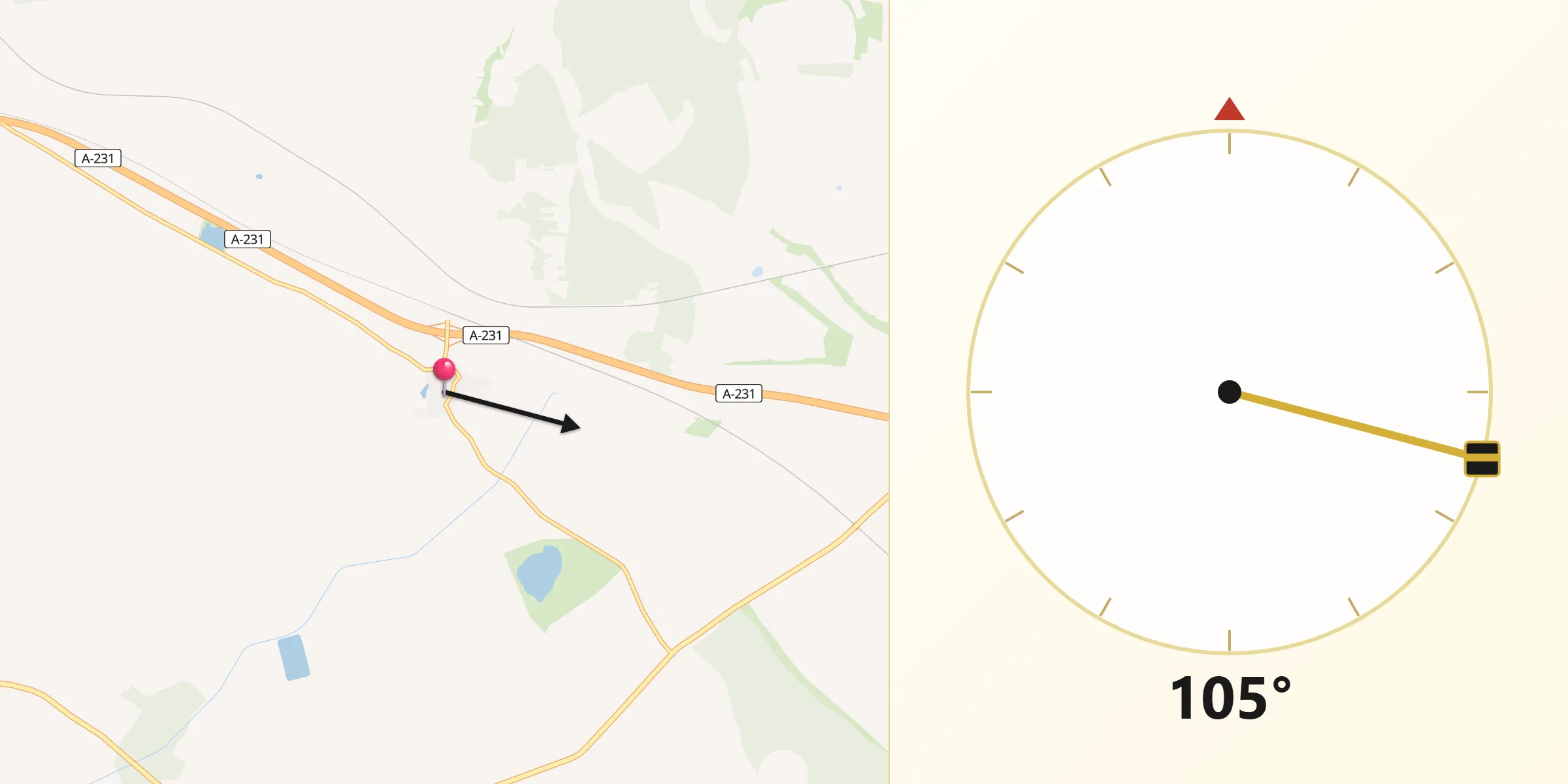 Dirección de la Qibla desde Bercianos del Real Camino