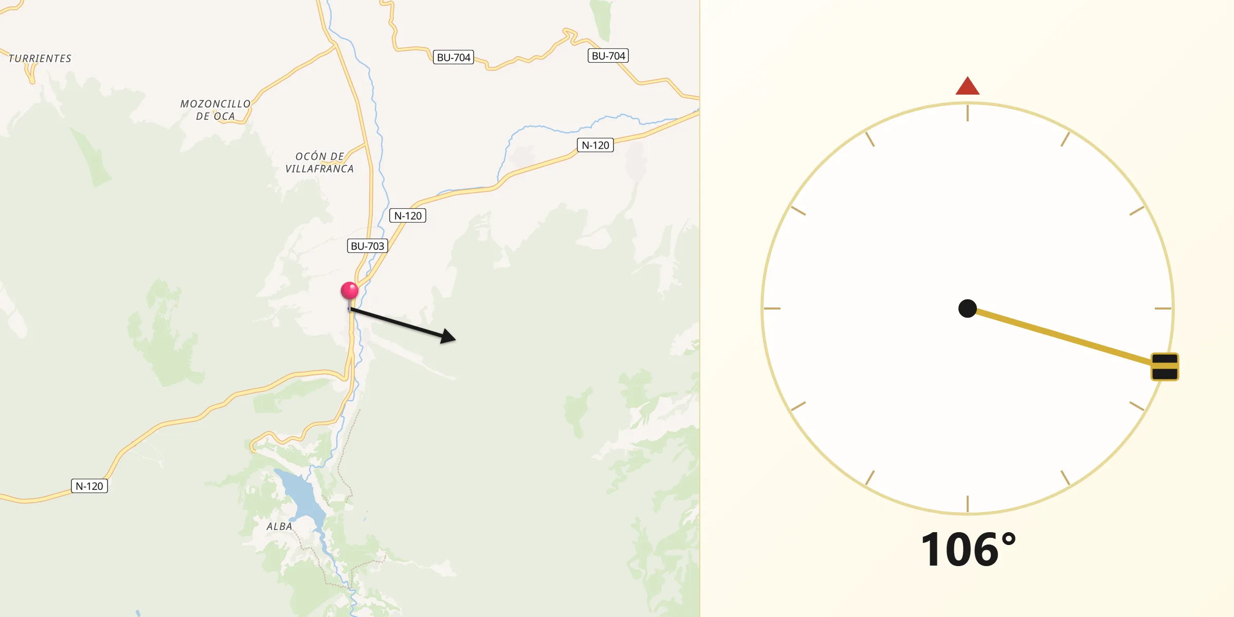 Dirección de la Qibla desde Villafranca Montes de Oca