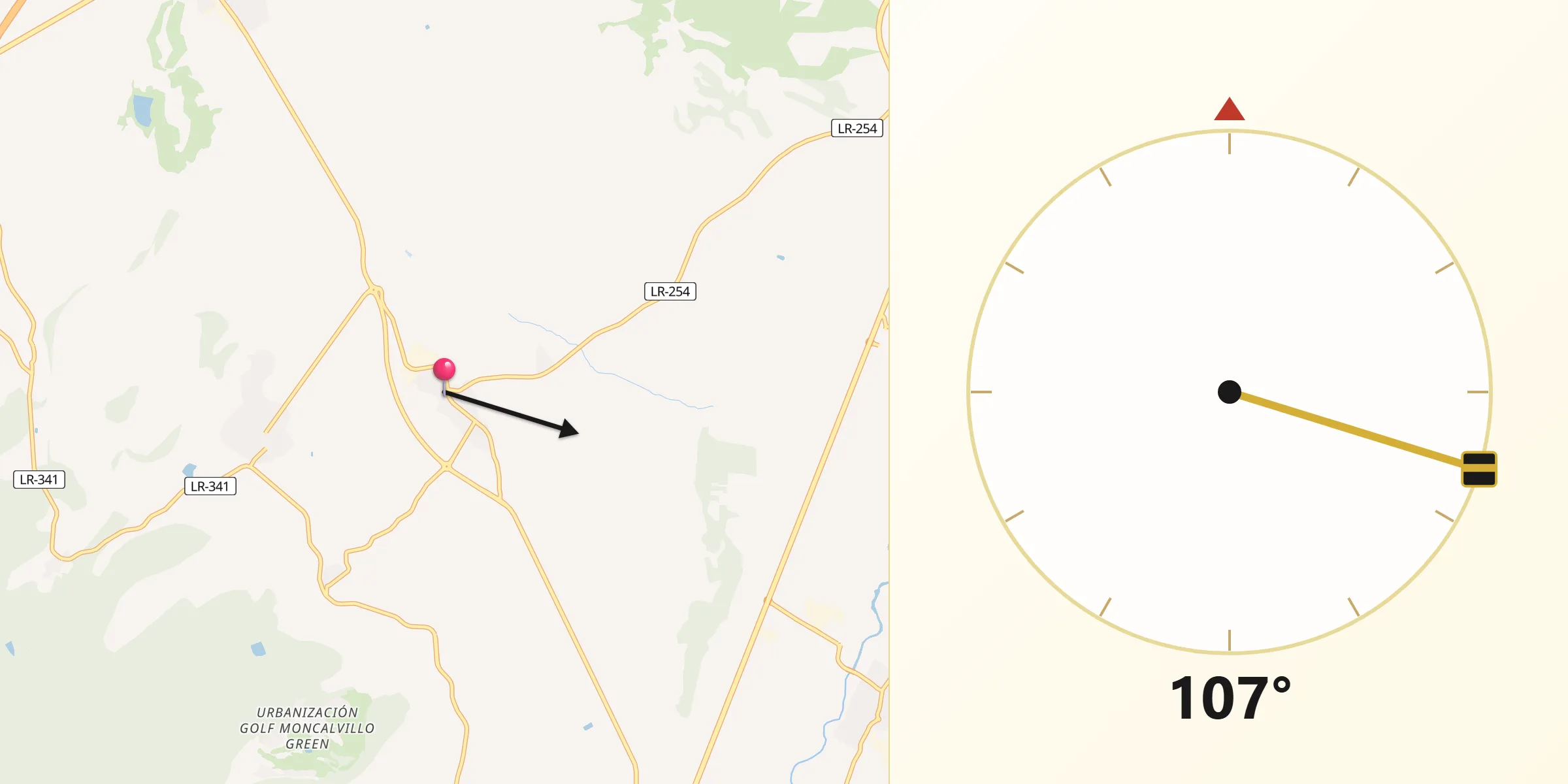 Dirección de la Qibla desde Entrena
