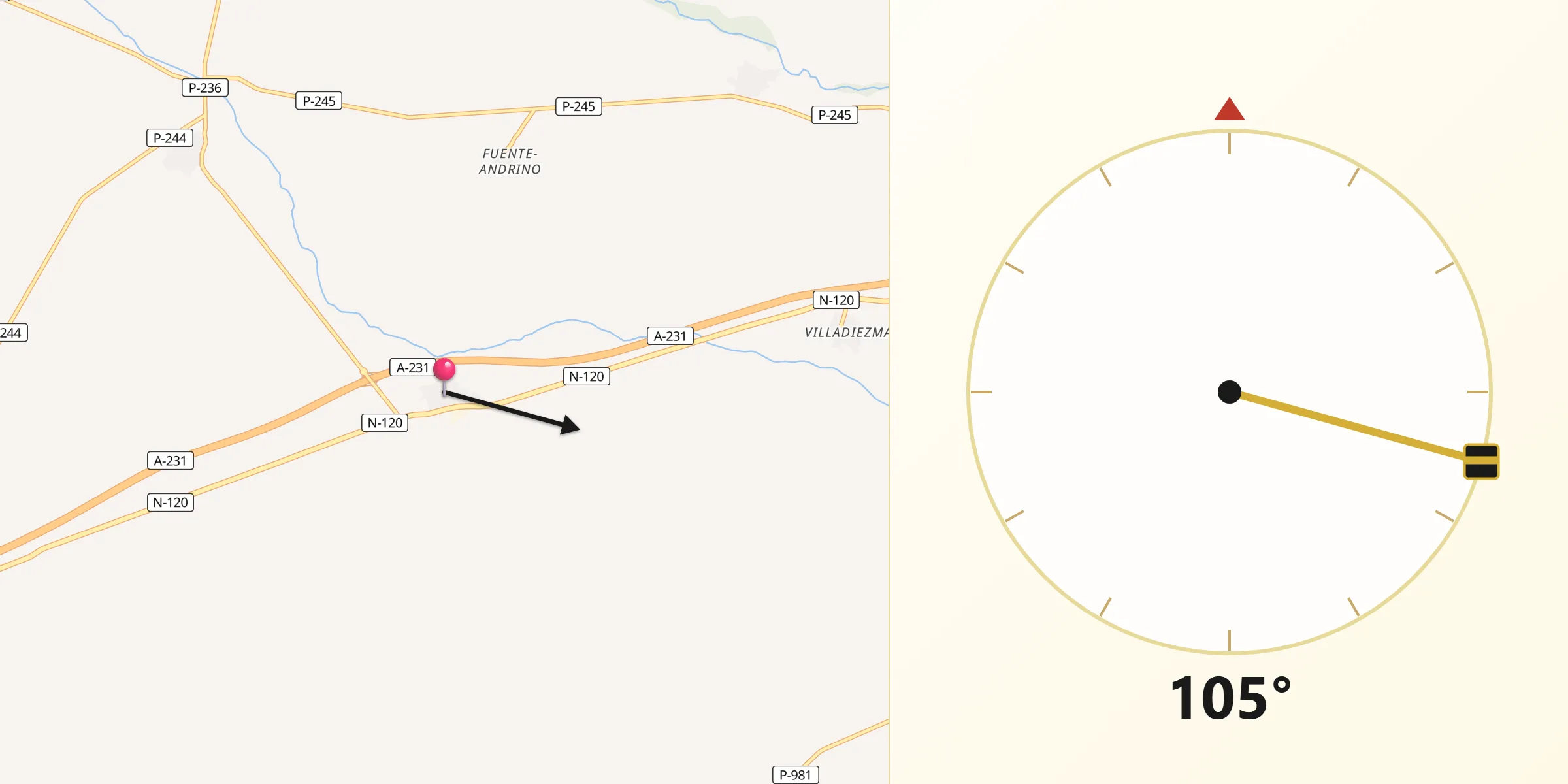 Dirección de la Qibla desde Villaherreros