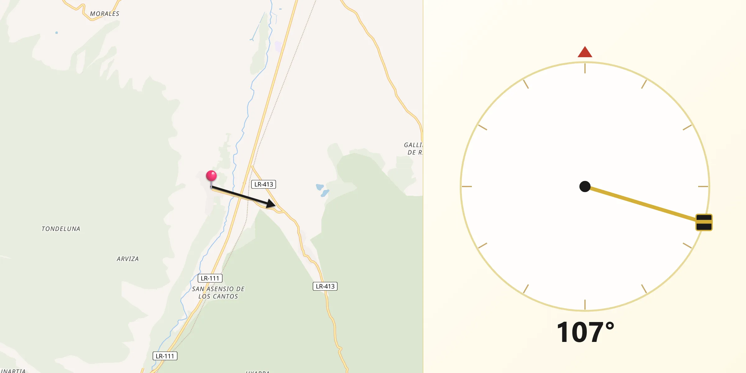 Dirección de la Qibla desde Santurde de Rioja