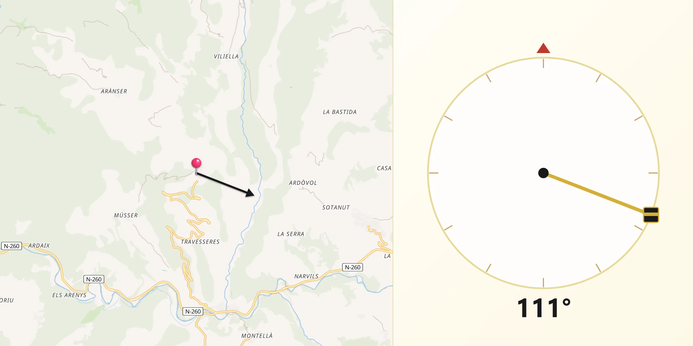 Dirección de la Qibla desde Lles de Cerdanya