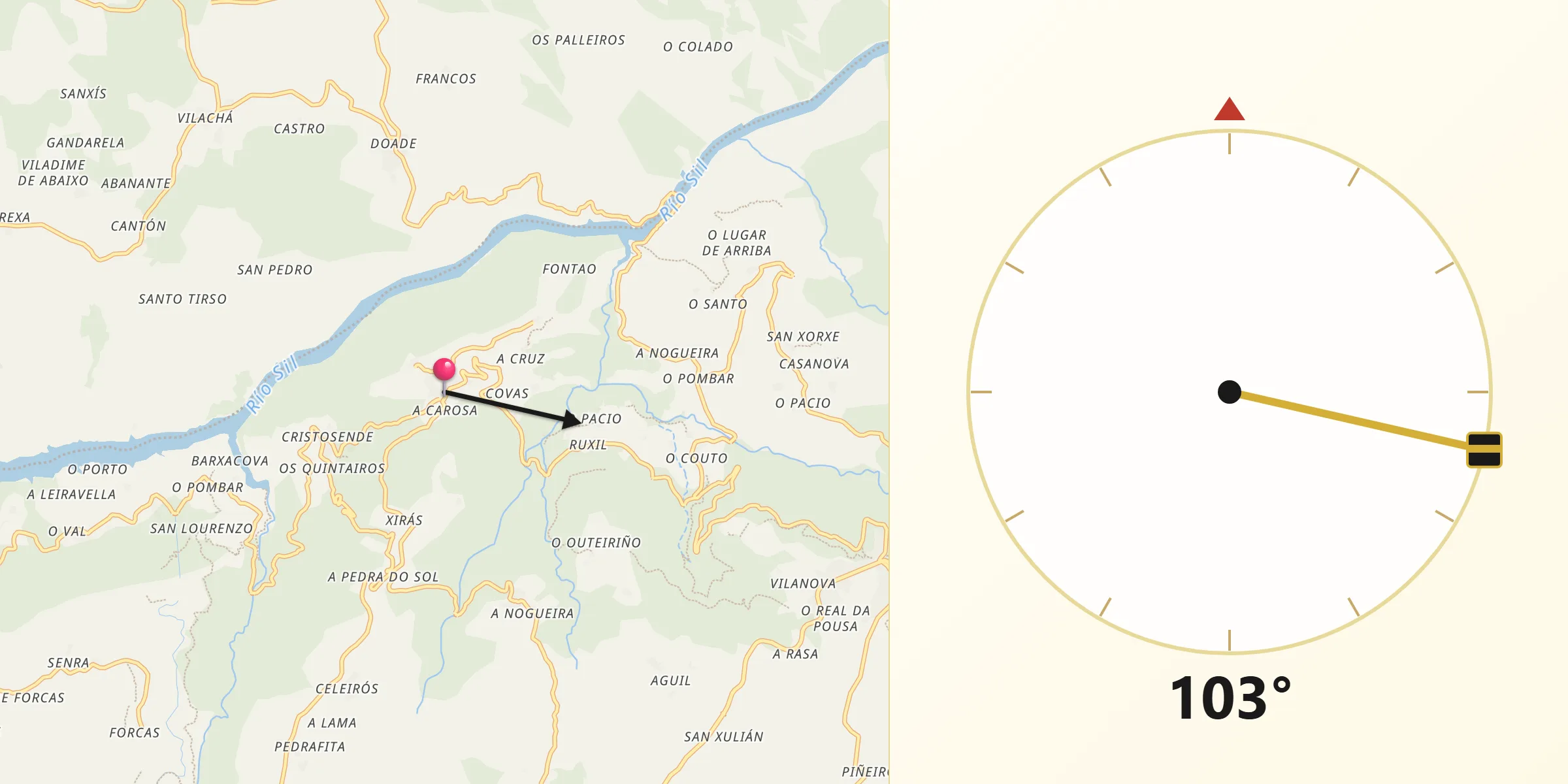 Dirección de la Qibla desde Teixeira A