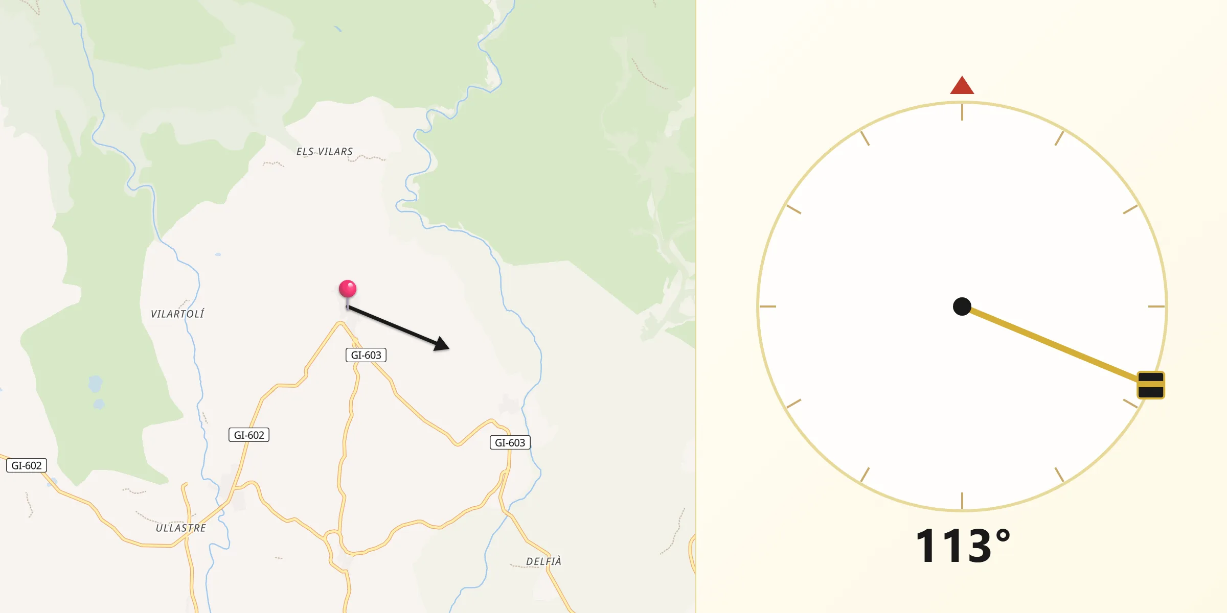 Dirección de la Qibla desde Espolla