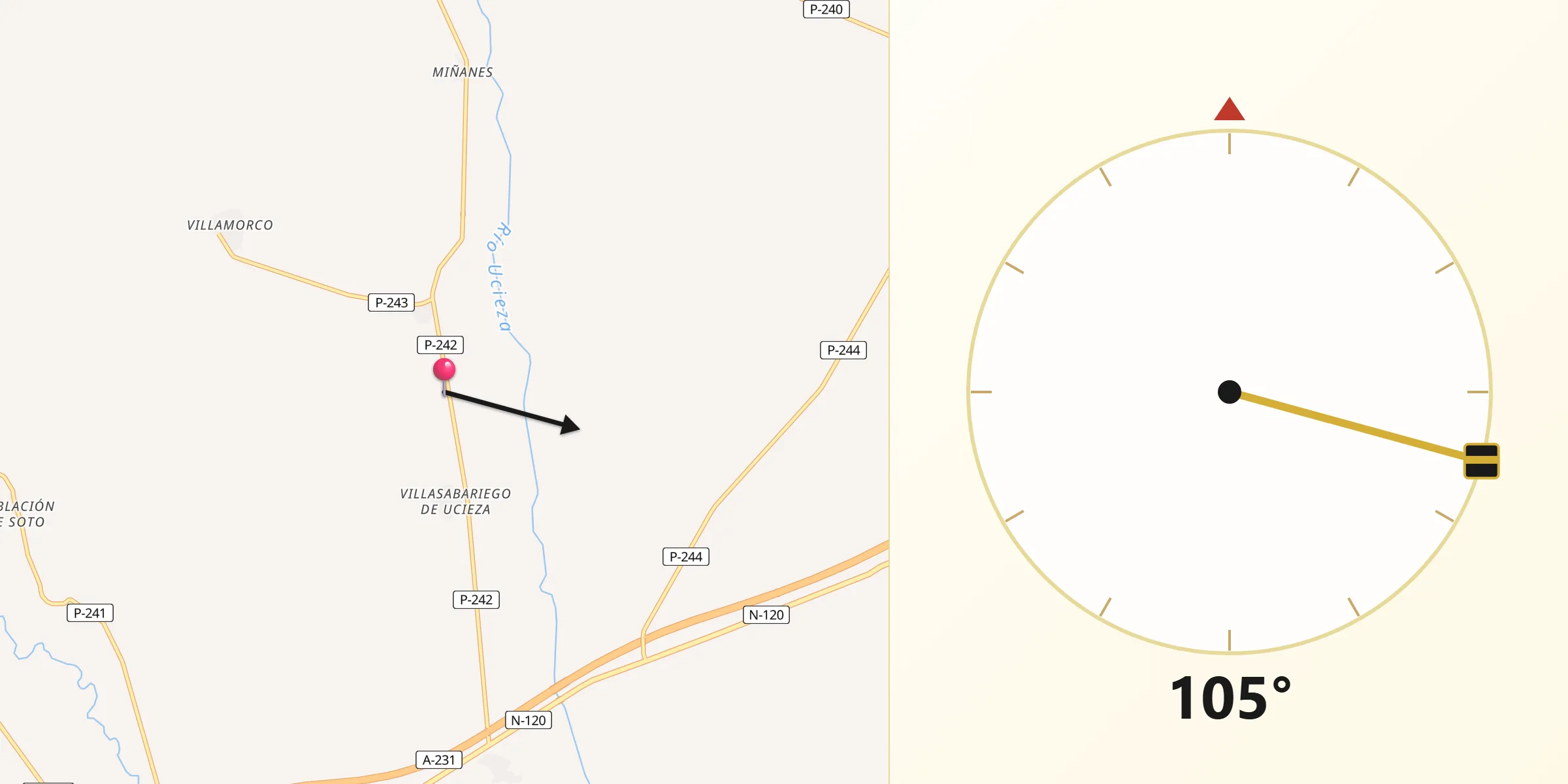 Dirección de la Qibla desde Valde-Ucieza