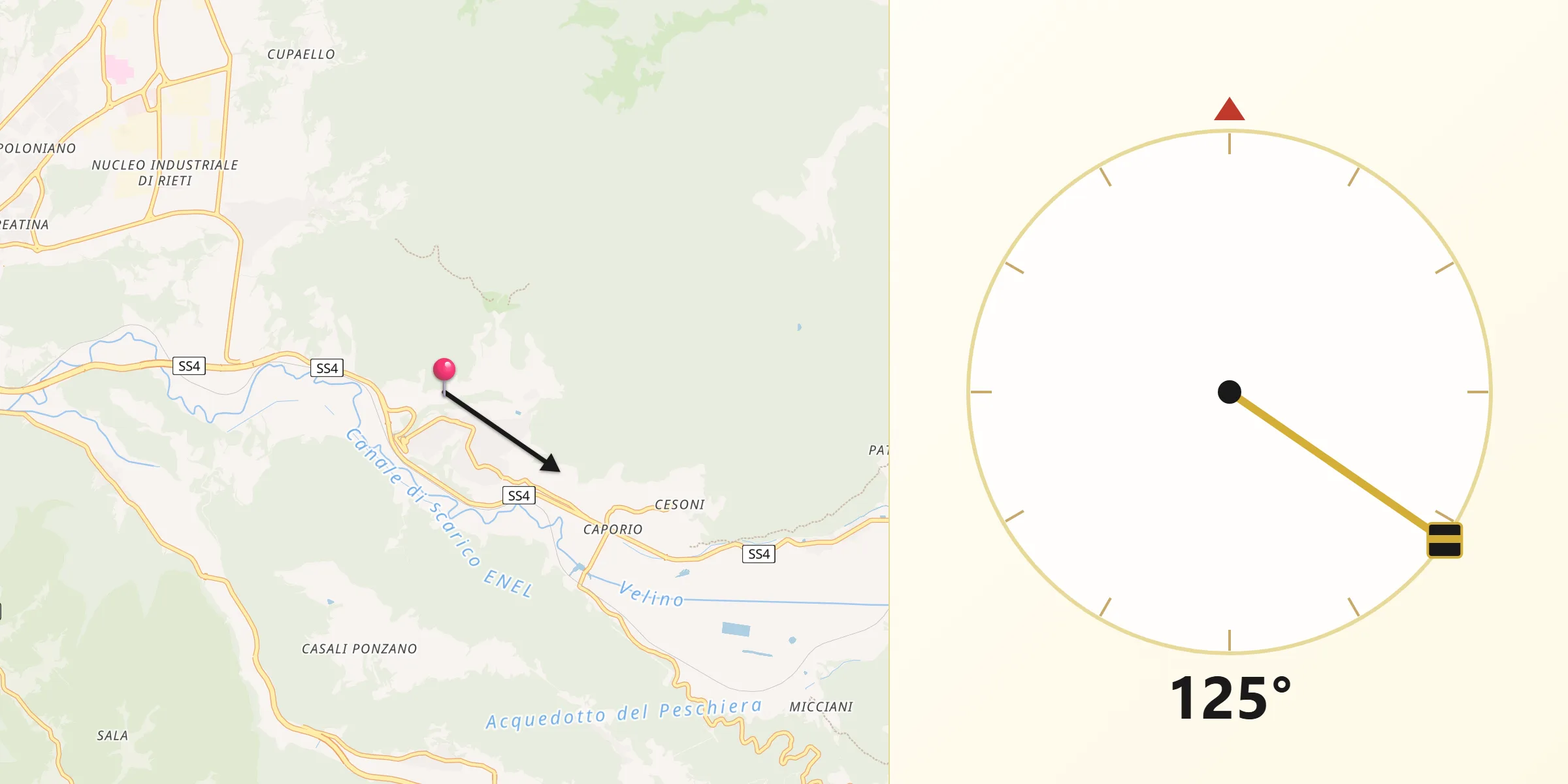 Direzione della Qibla da Provincia di Rieti