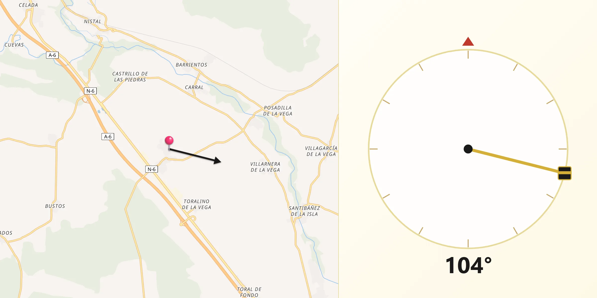 Dirección de la Qibla desde Riego de la Vega