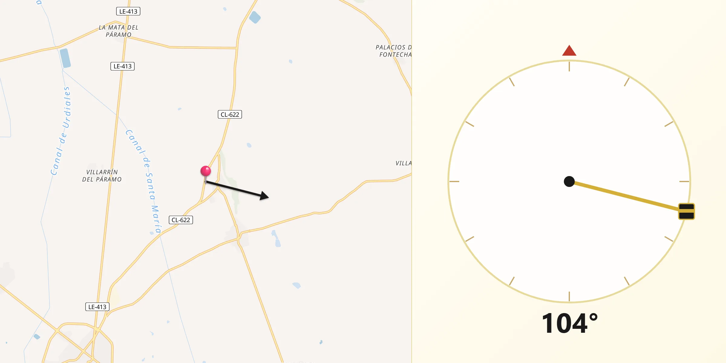Dirección de la Qibla desde San Pedro Bercianos