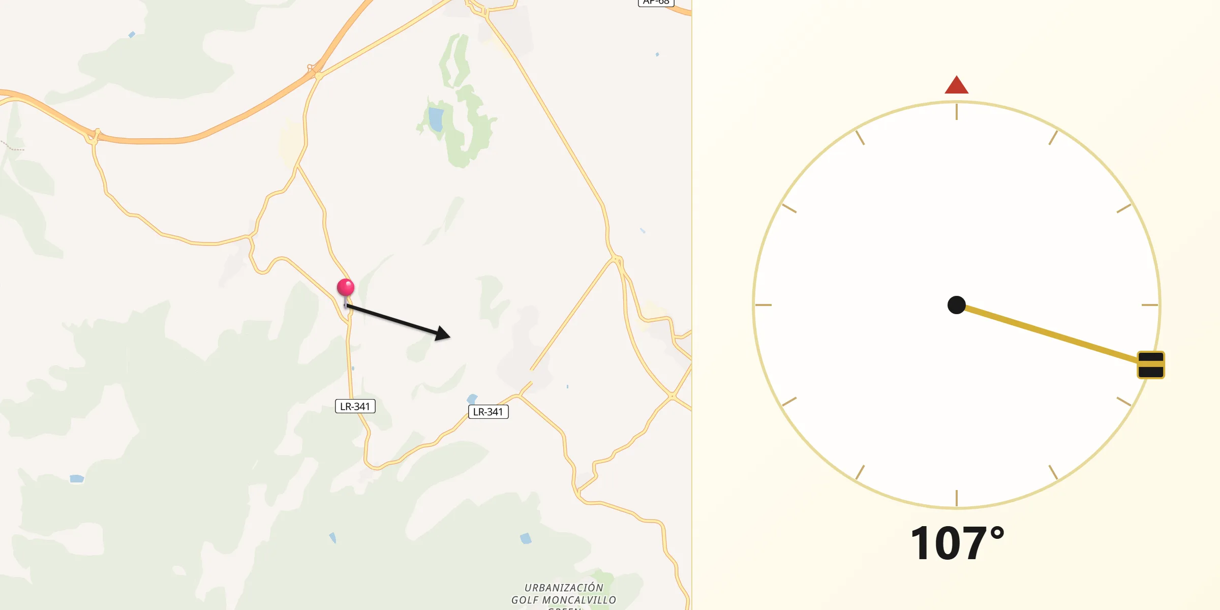 Dirección de la Qibla desde Hornos de Moncalvillo