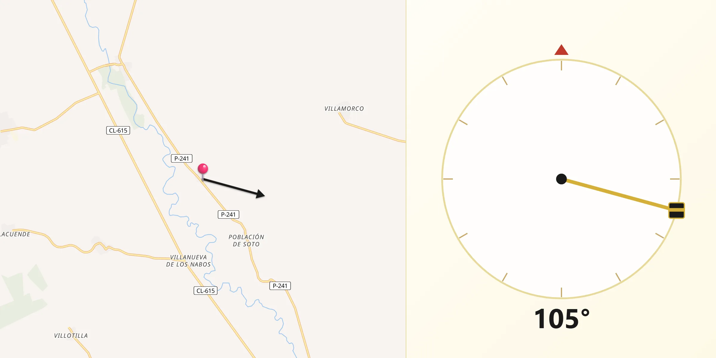 Dirección de la Qibla desde Nogal de las Huertas