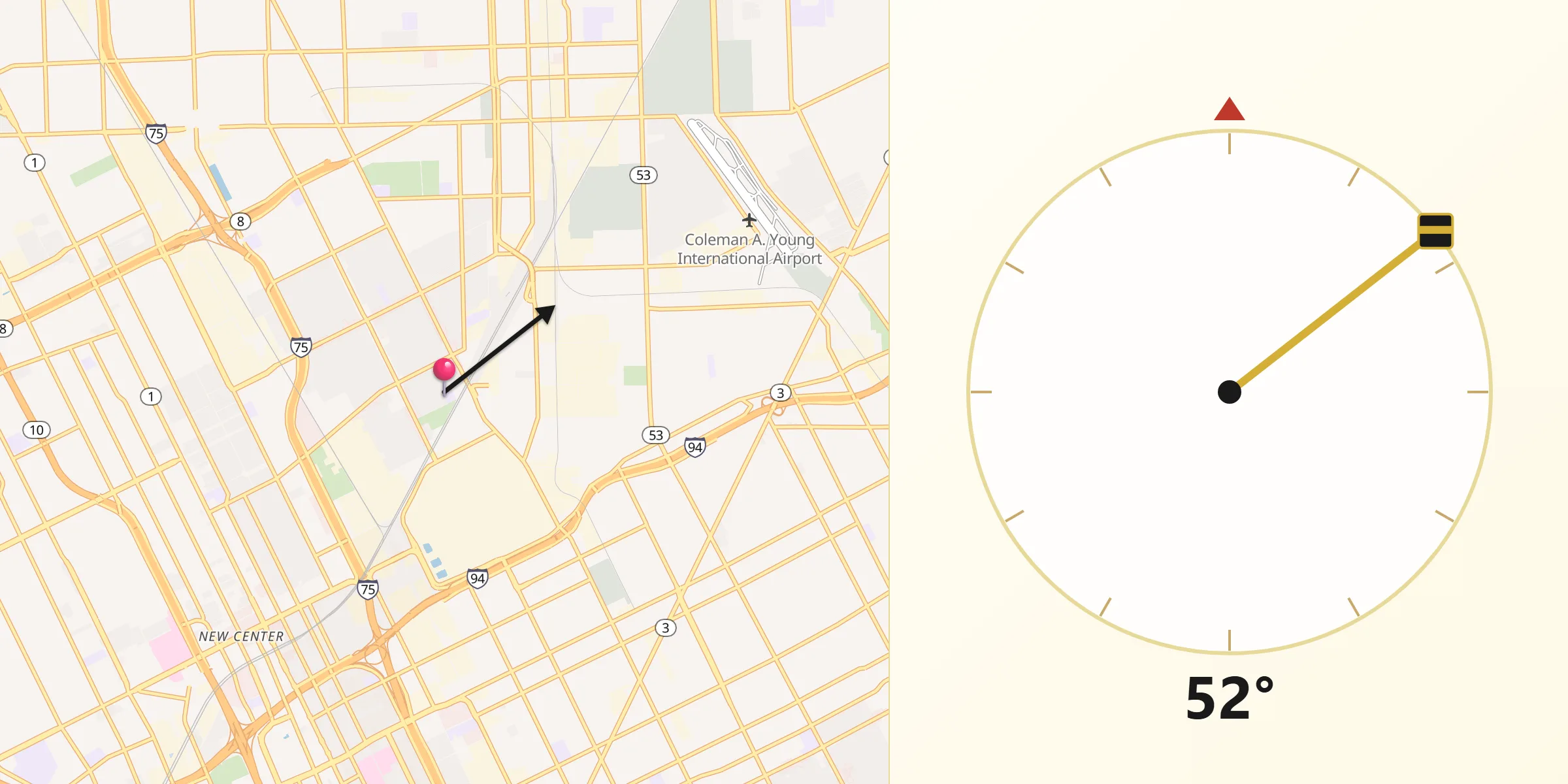 Qibla Direction from Hamtramck