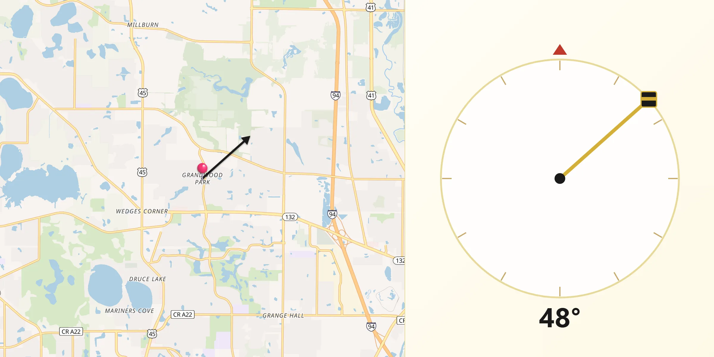 Qibla Direction from Grandwood Park