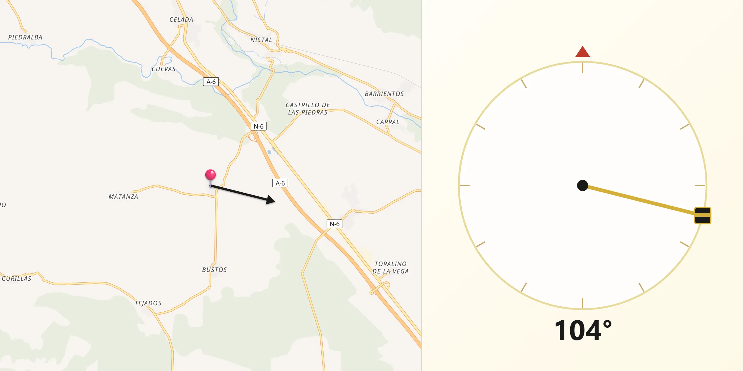 Dirección de la Qibla desde Valderrey