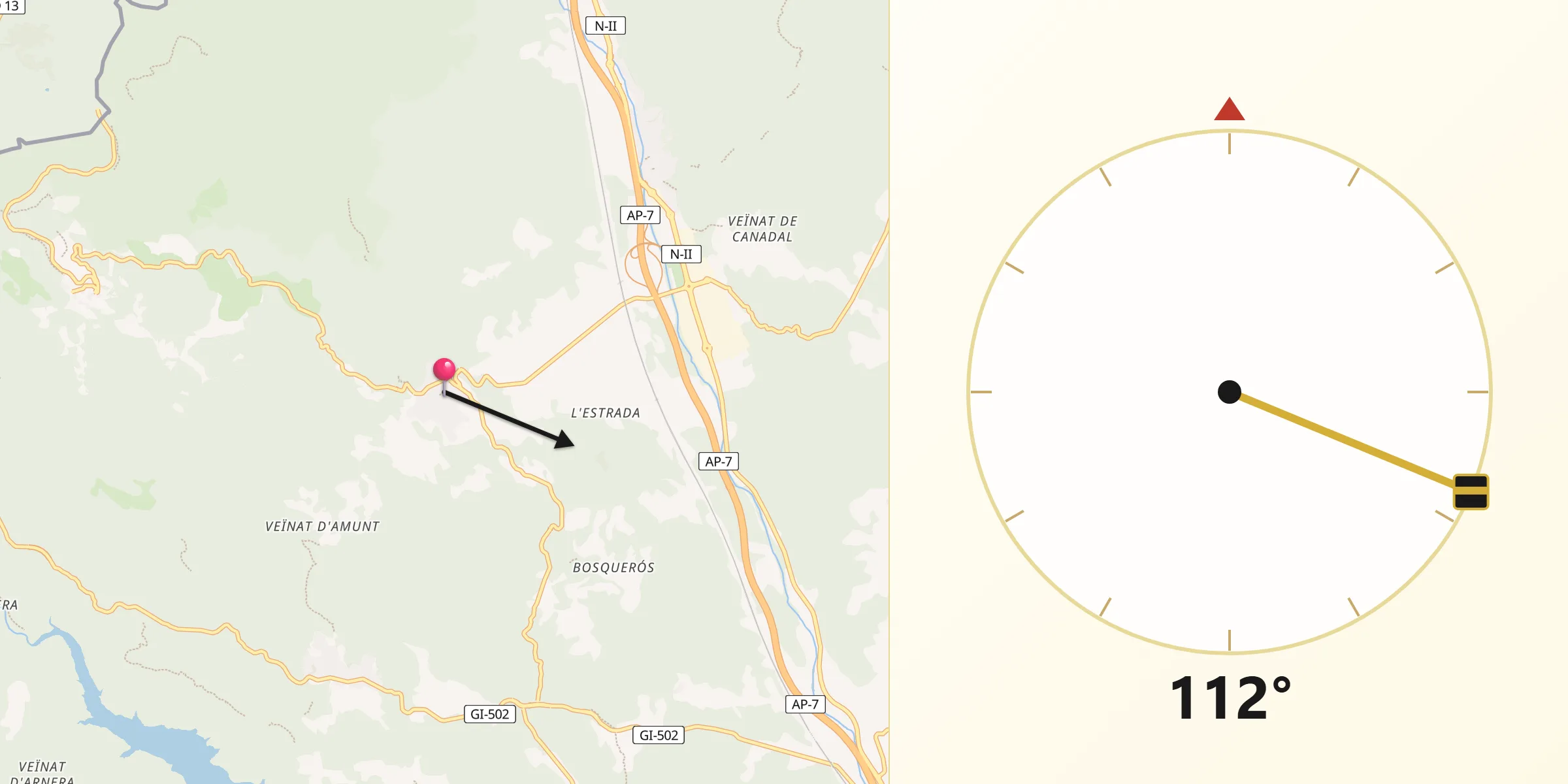 Dirección de la Qibla desde Agullana