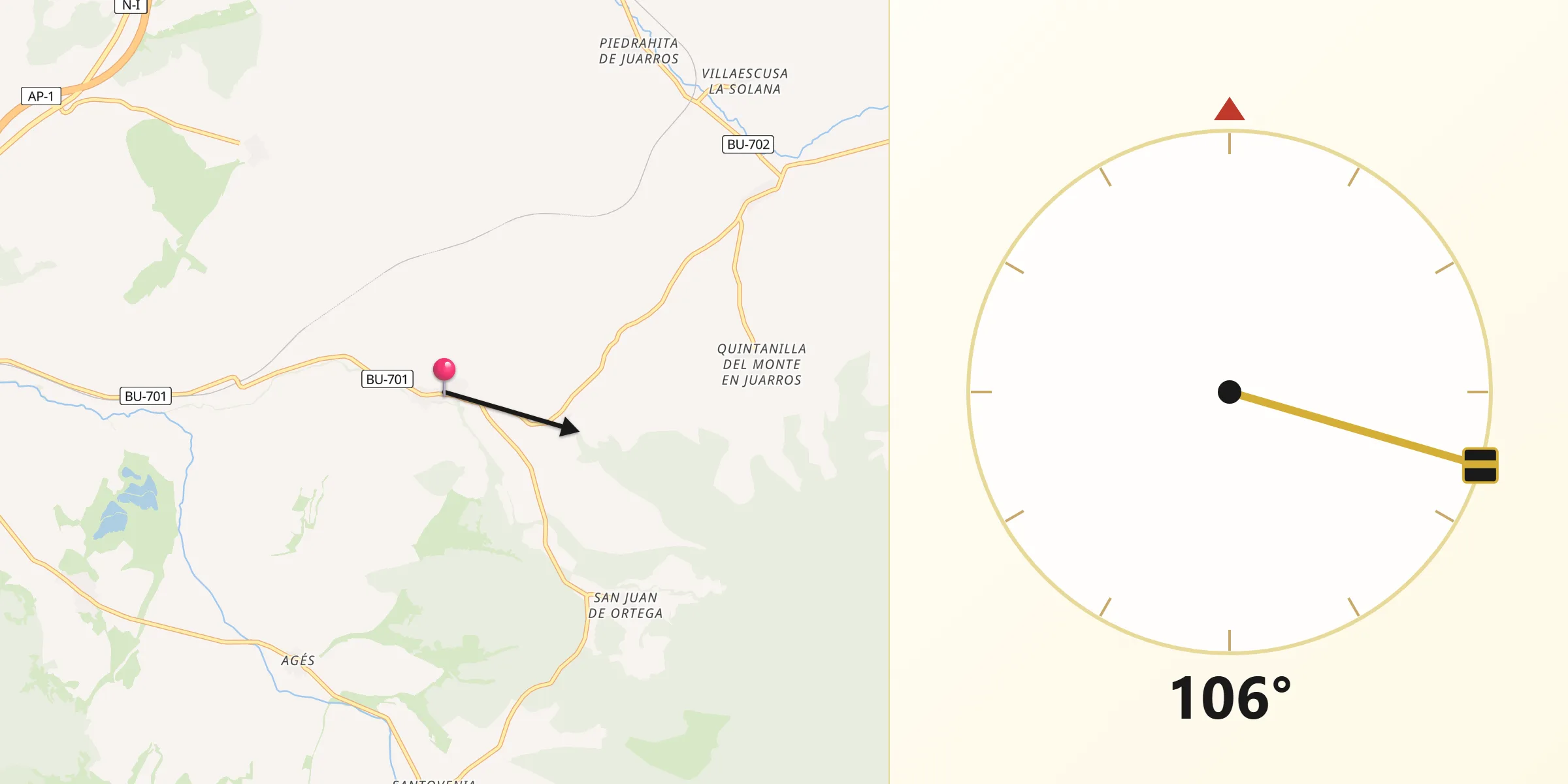 Dirección de la Qibla desde Barrios de Colina
