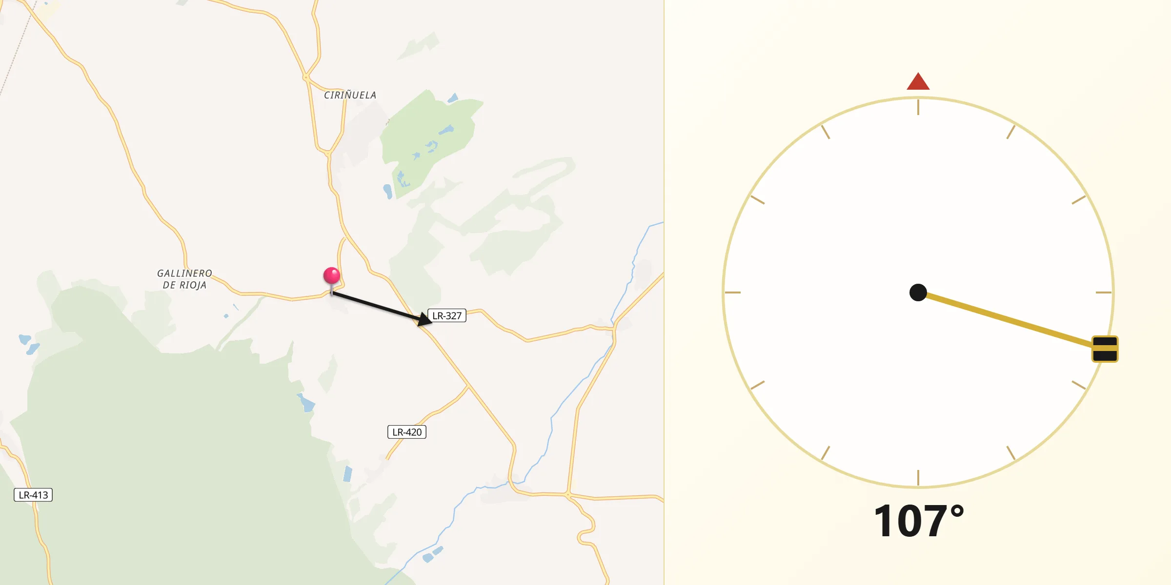 Dirección de la Qibla desde Manzanares de Rioja