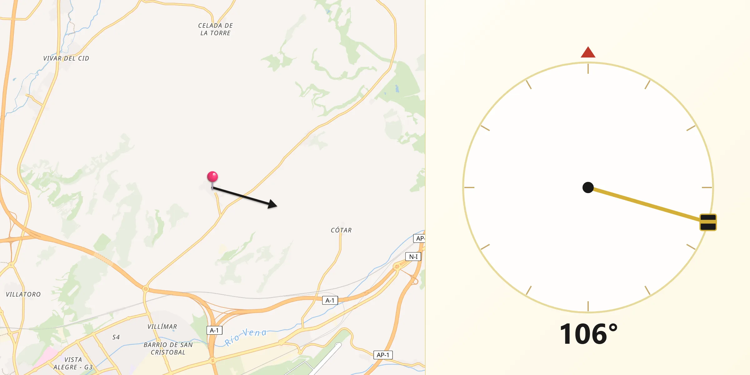 Dirección de la Qibla desde Villayerno Morquillas
