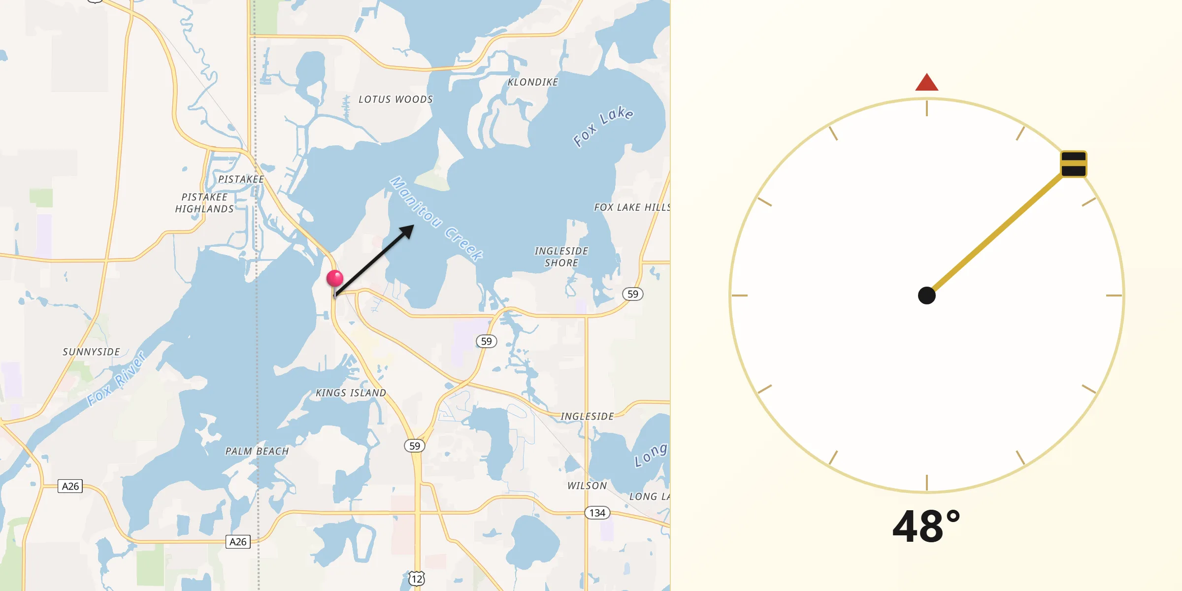 Qibla Direction from Fox Lake