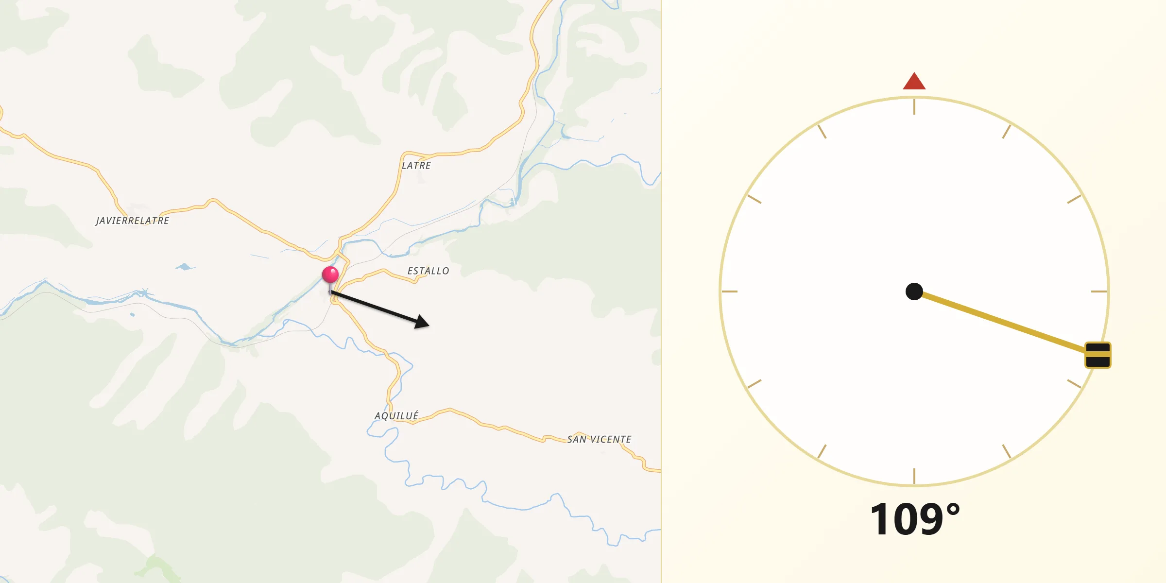 Dirección de la Qibla desde Caldearenas
