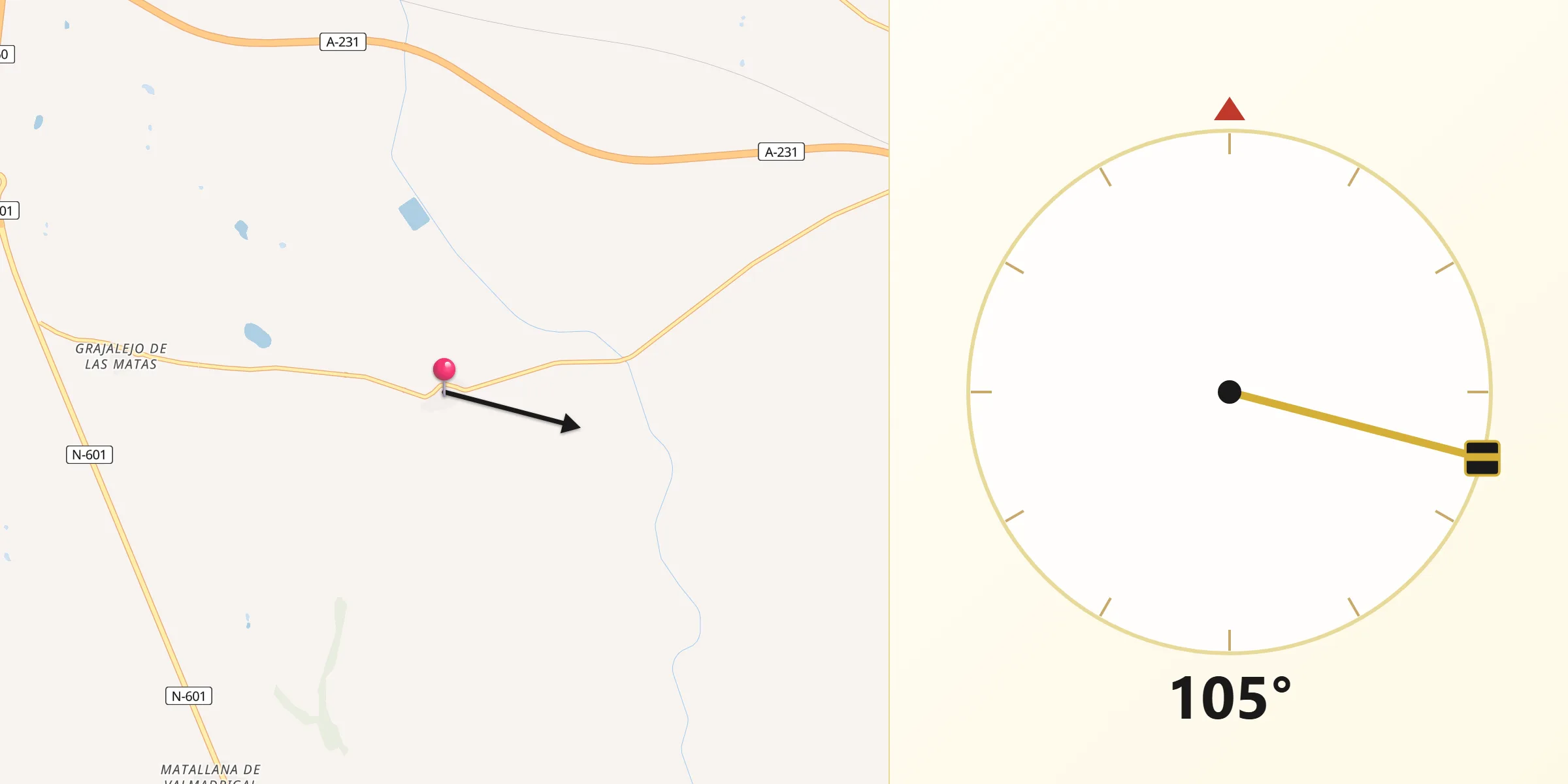 Dirección de la Qibla desde Villamoratiel de las Matas