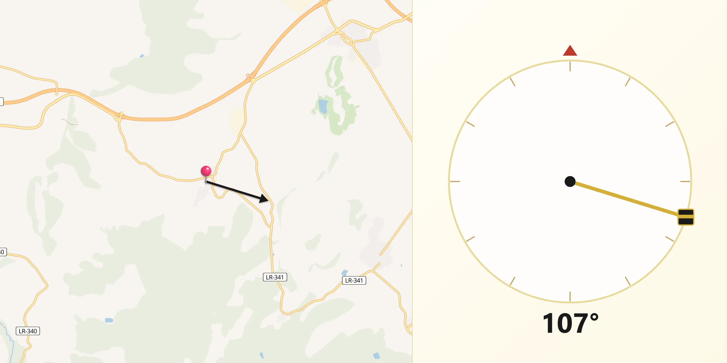 Dirección de la Qibla desde Sotés