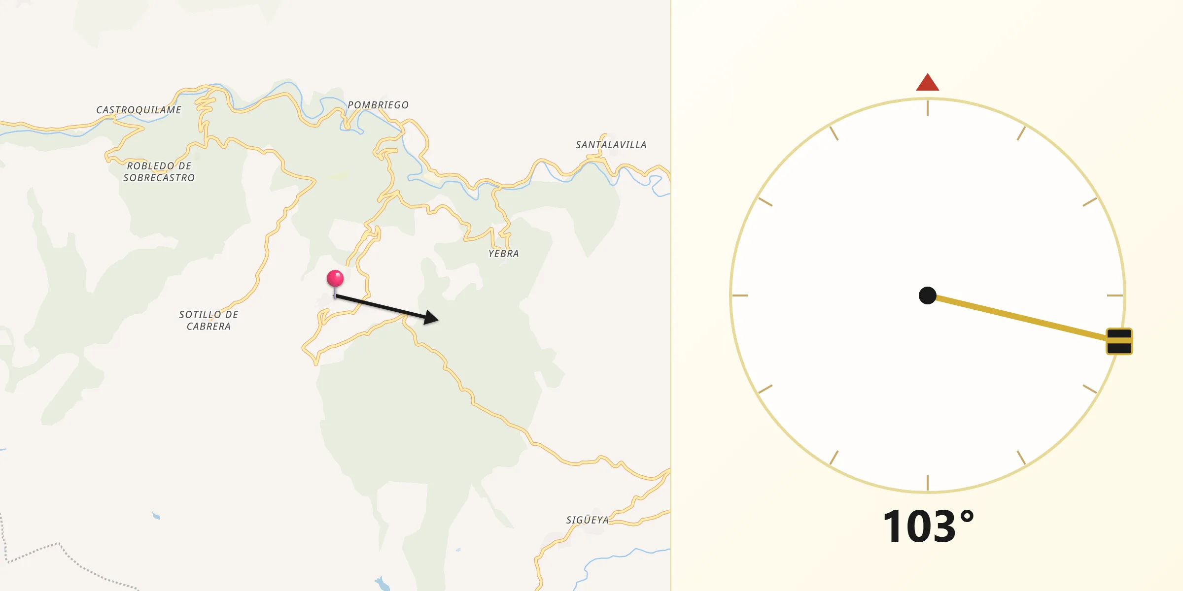 Dirección de la Qibla desde Benuza
