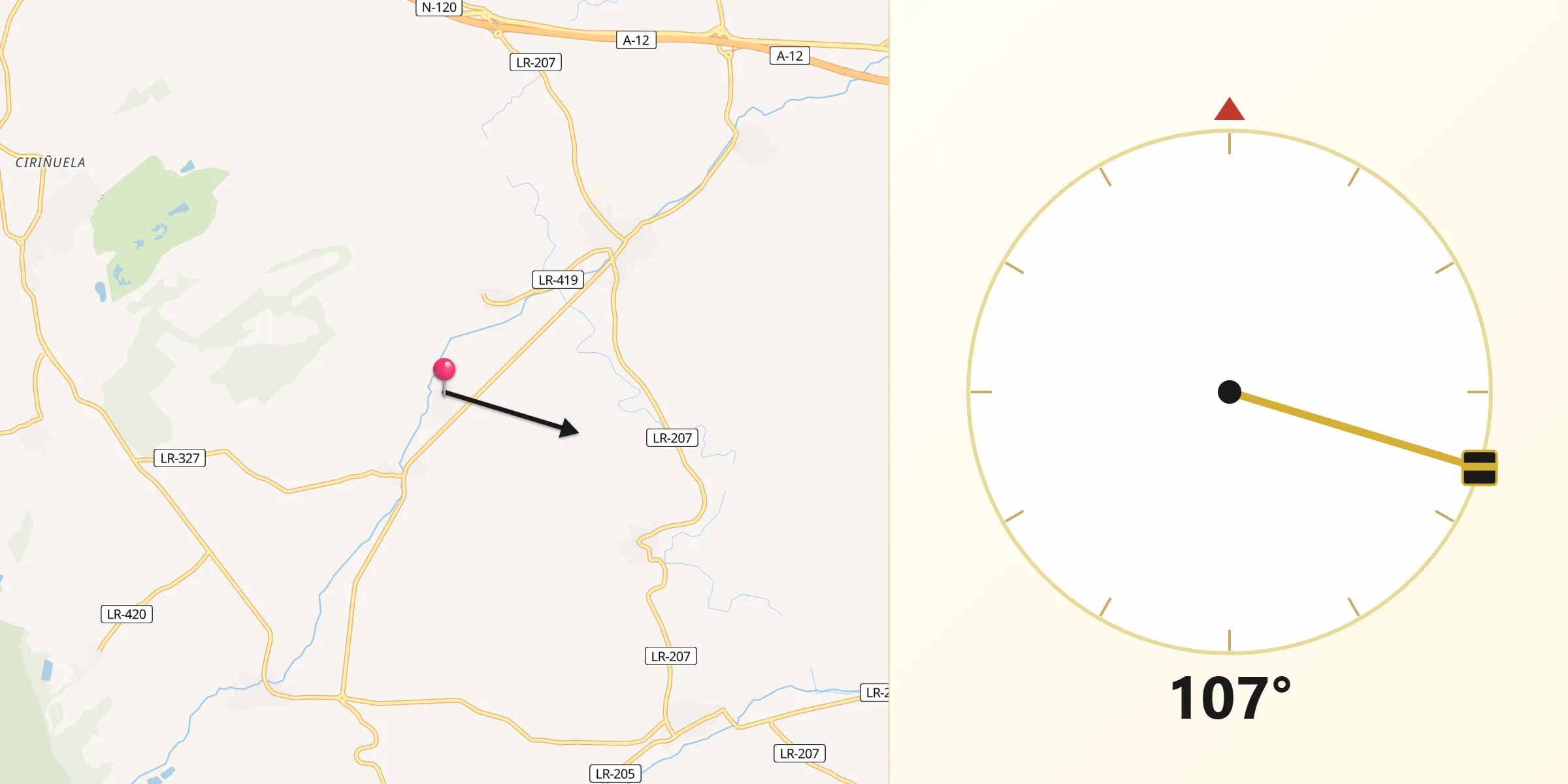 Dirección de la Qibla desde Canillas de Río Tuerto