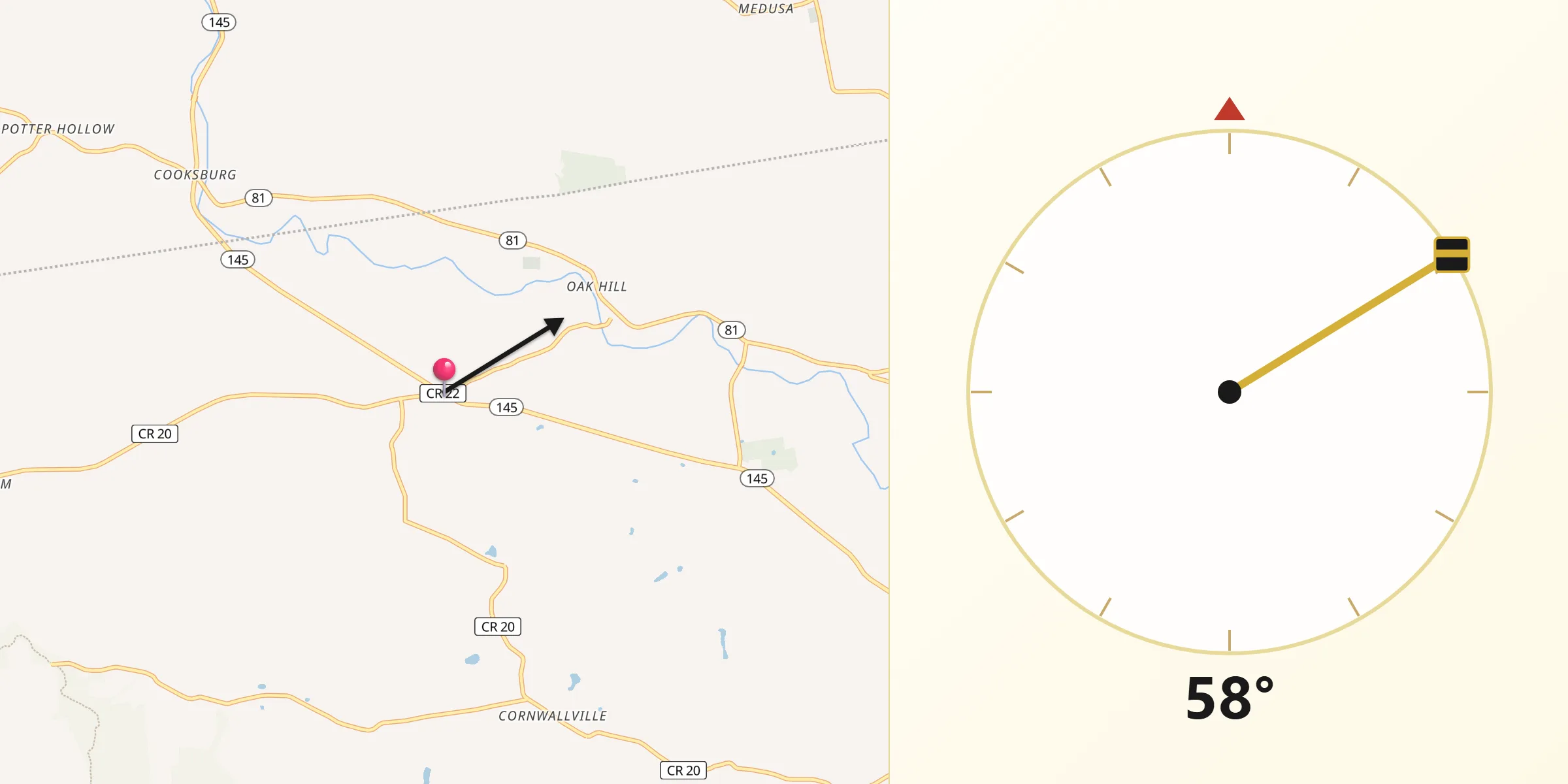 Dirección de la Qibla desde Durham