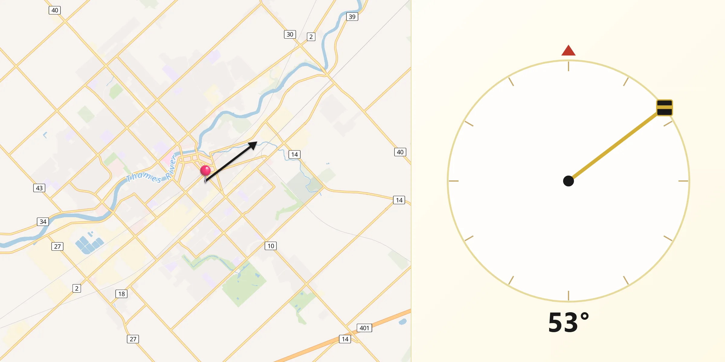 Qibla Direction from Chatham-Kent