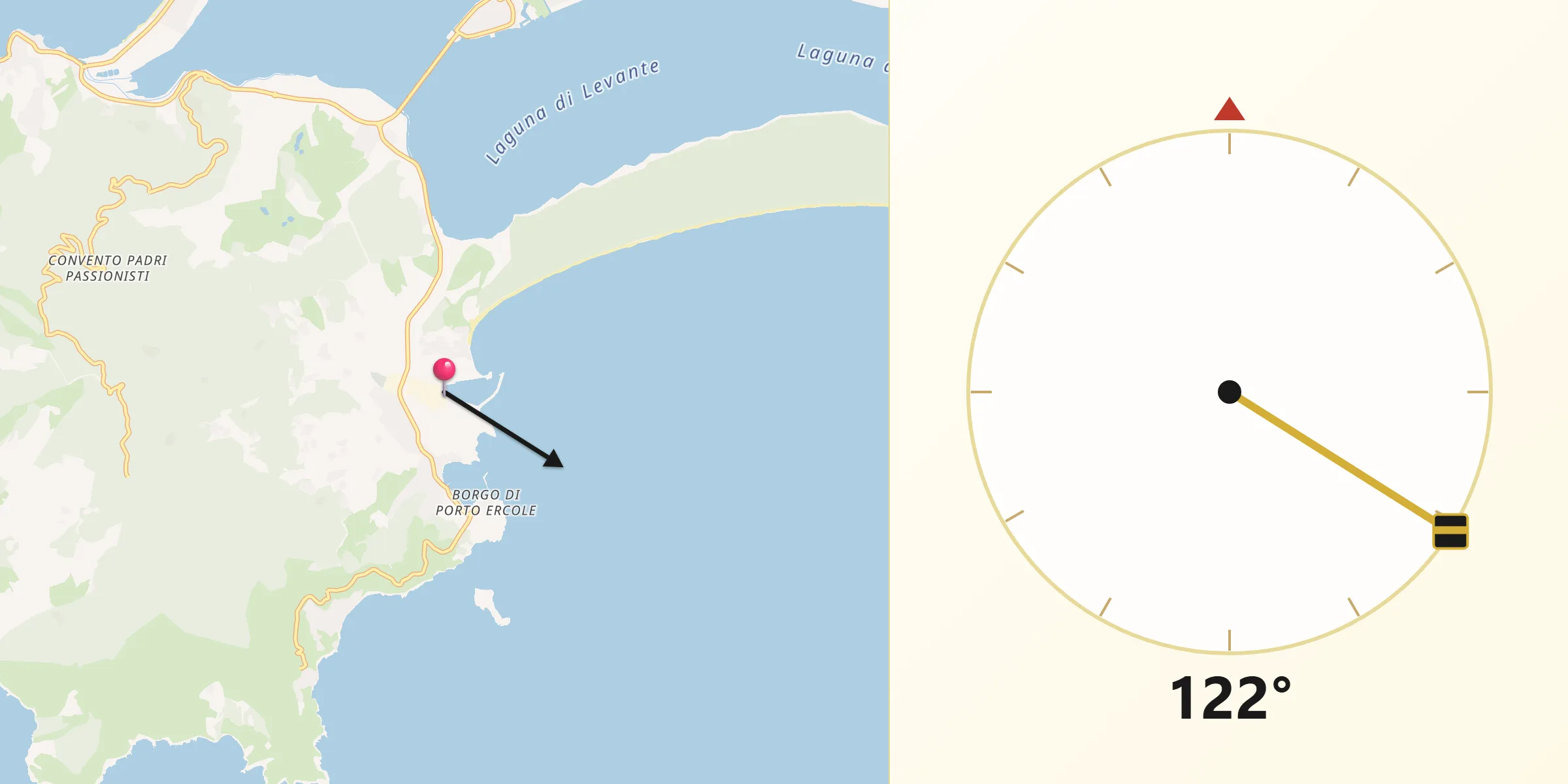 Direzione della Qibla da Porto Ercole