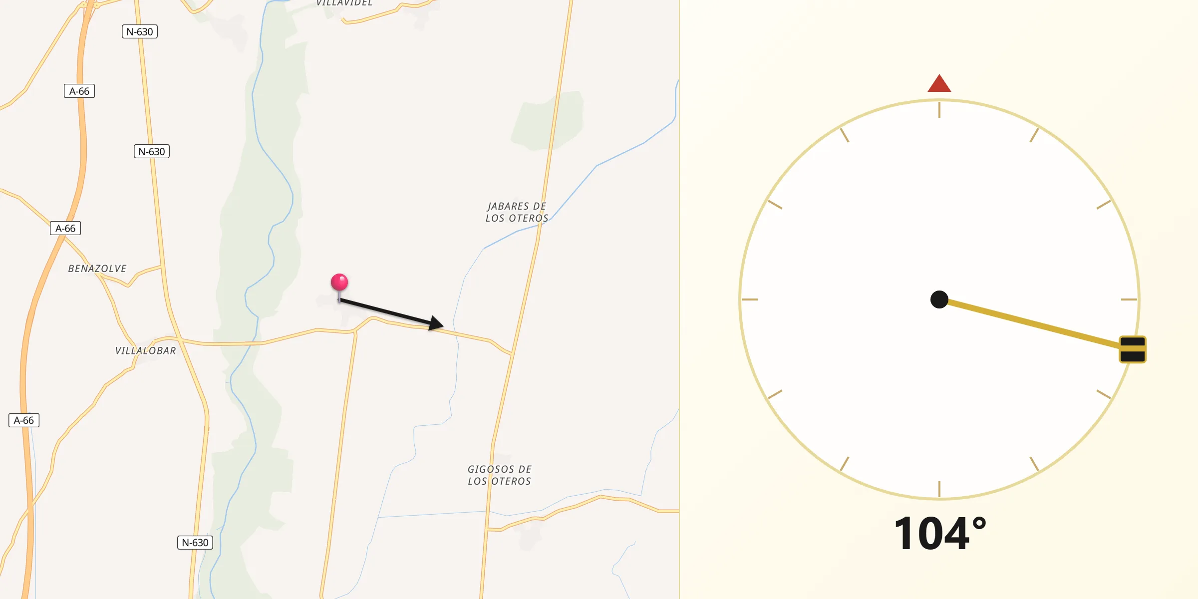 Dirección de la Qibla desde Cabreros del Río