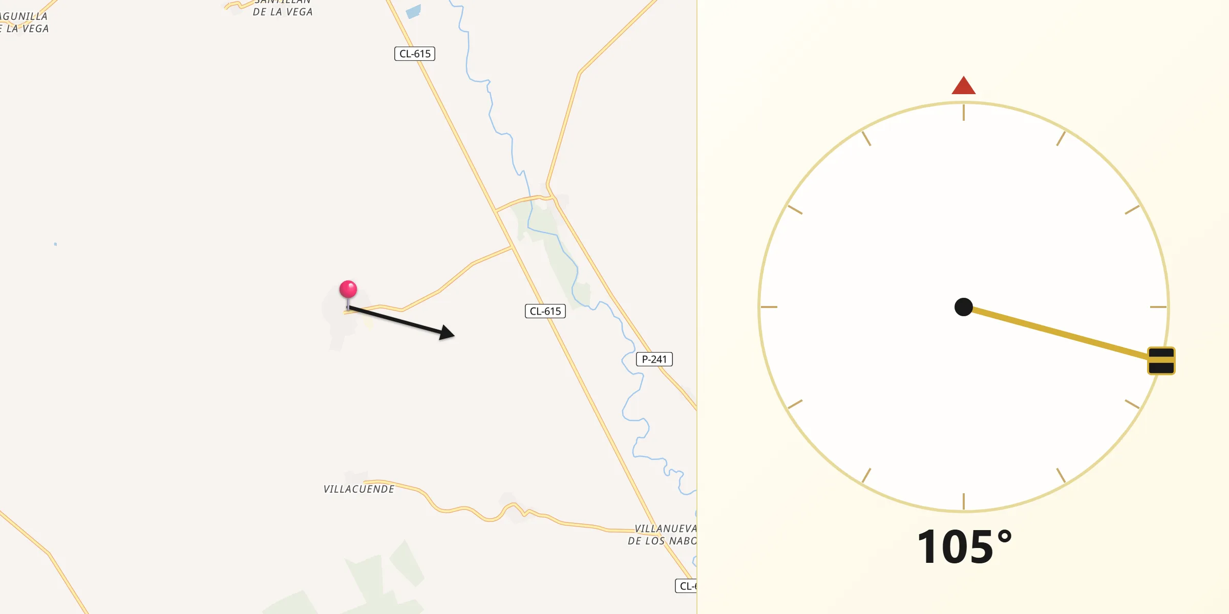 Dirección de la Qibla desde Villamoronta