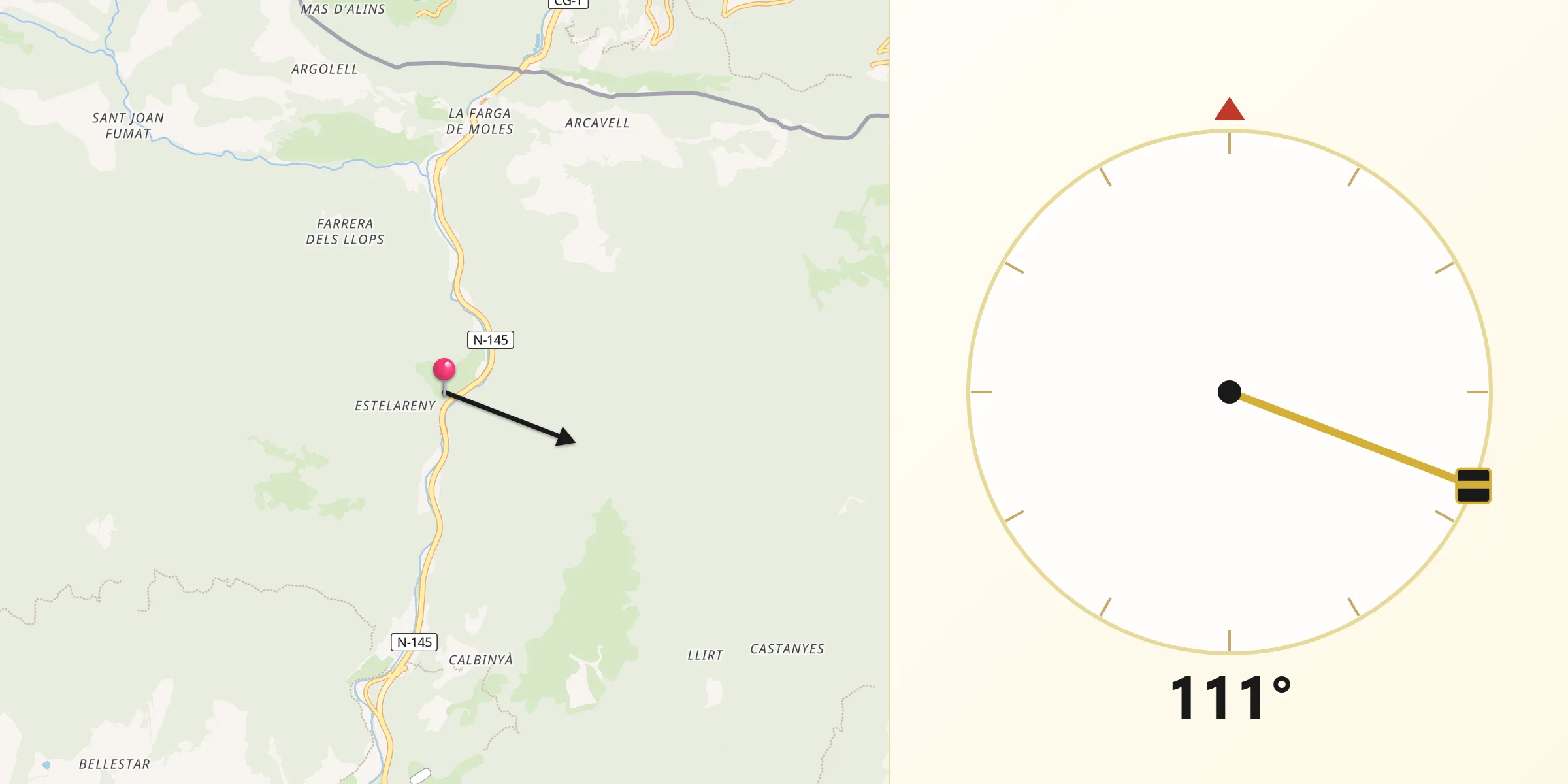 Dirección de la Qibla desde Les Valls de Valira