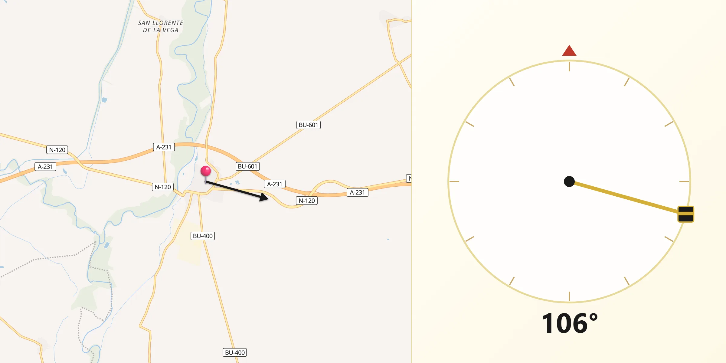 Dirección de la Qibla desde Melgar de Fernamental