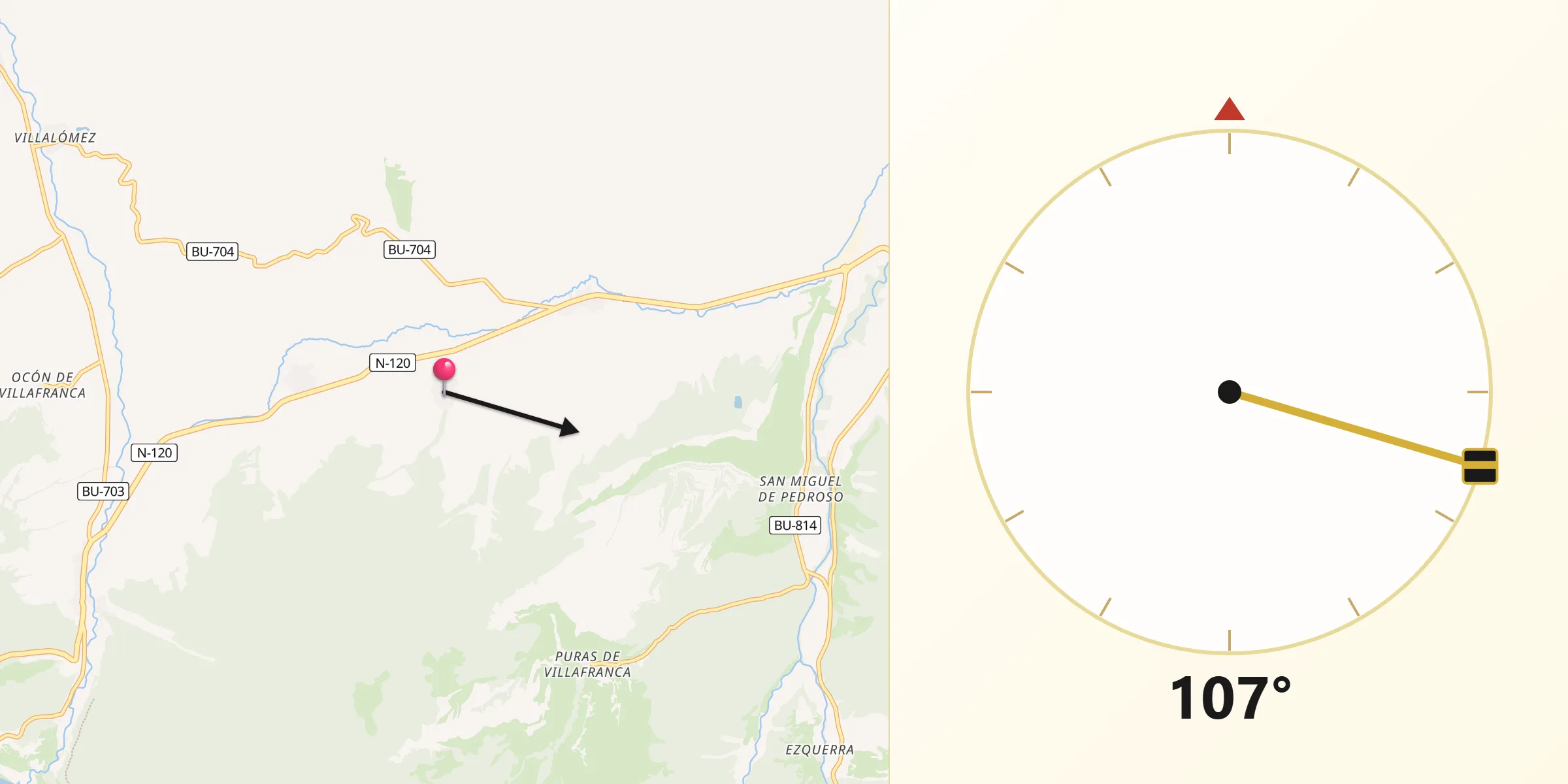 Dirección de la Qibla desde Villambistia