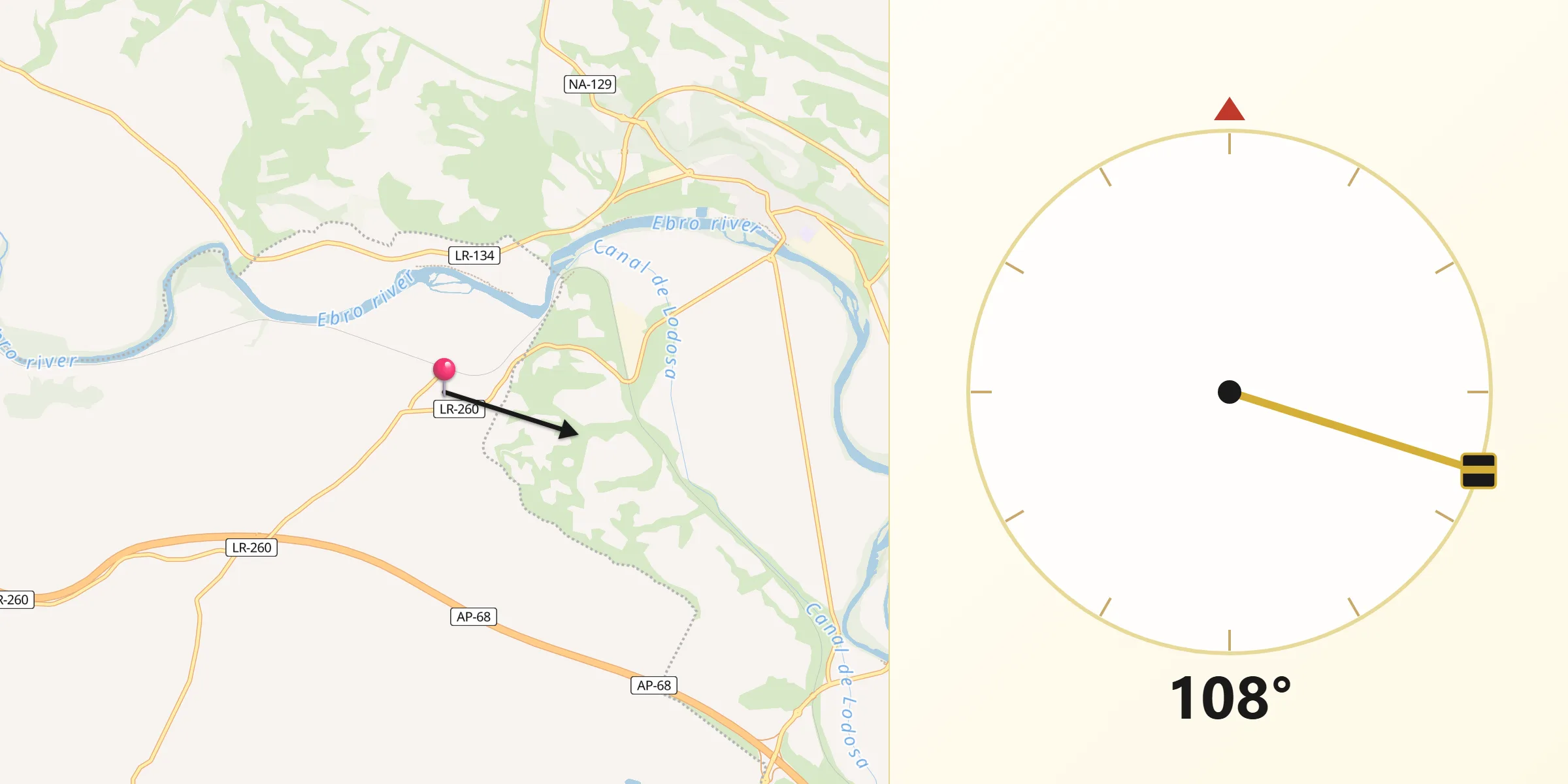 Dirección de la Qibla desde Alcanadre