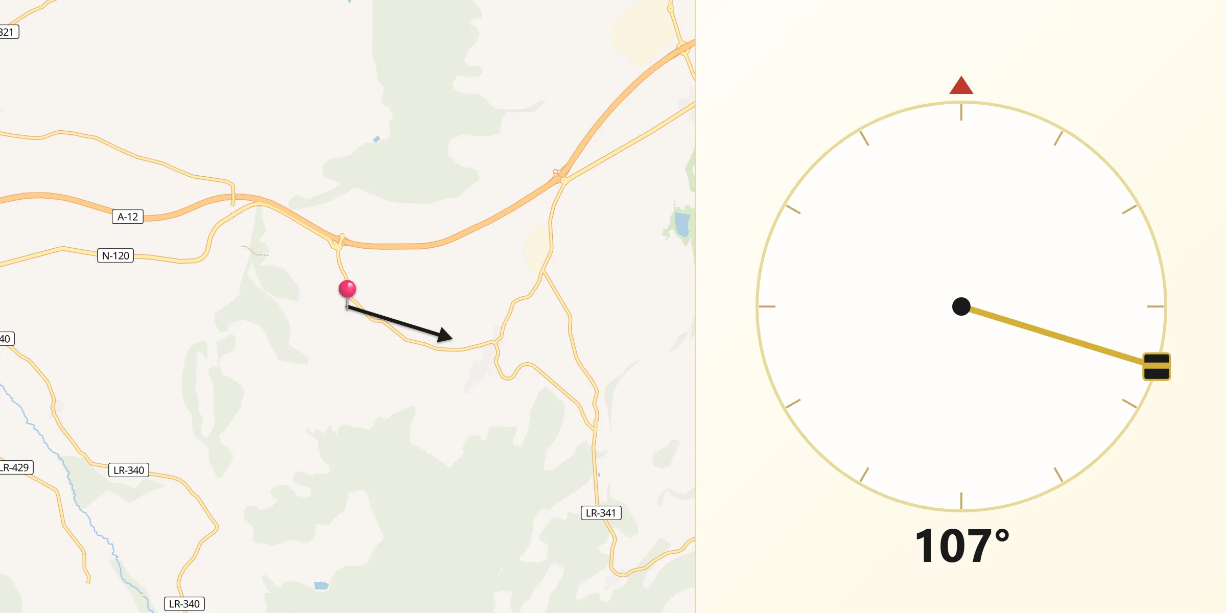 Dirección de la Qibla desde Ventosa