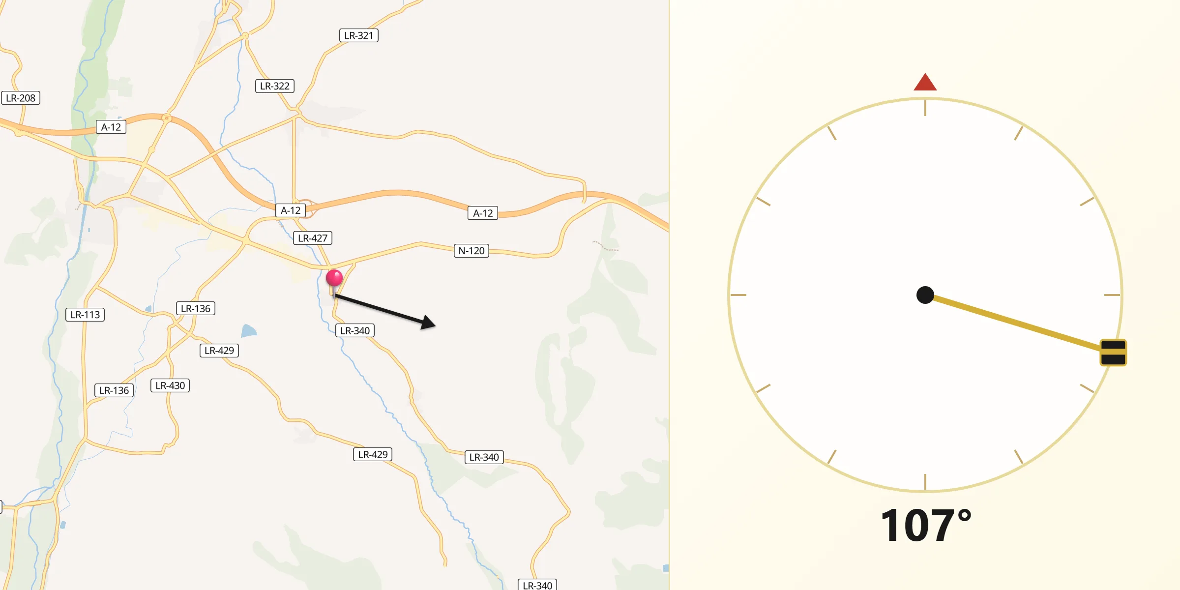 Dirección de la Qibla desde Alesón