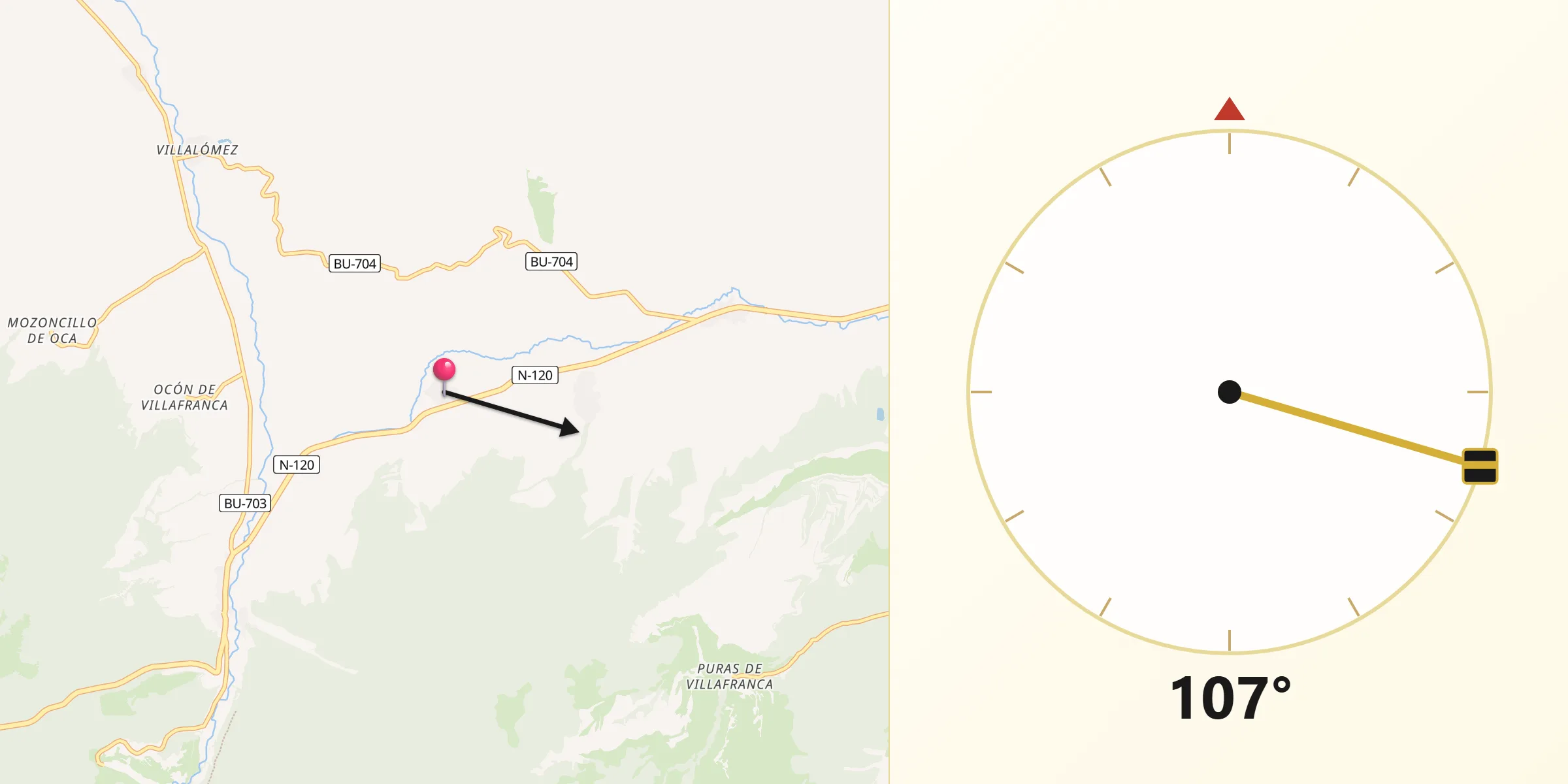 Dirección de la Qibla desde Espinosa del Camino